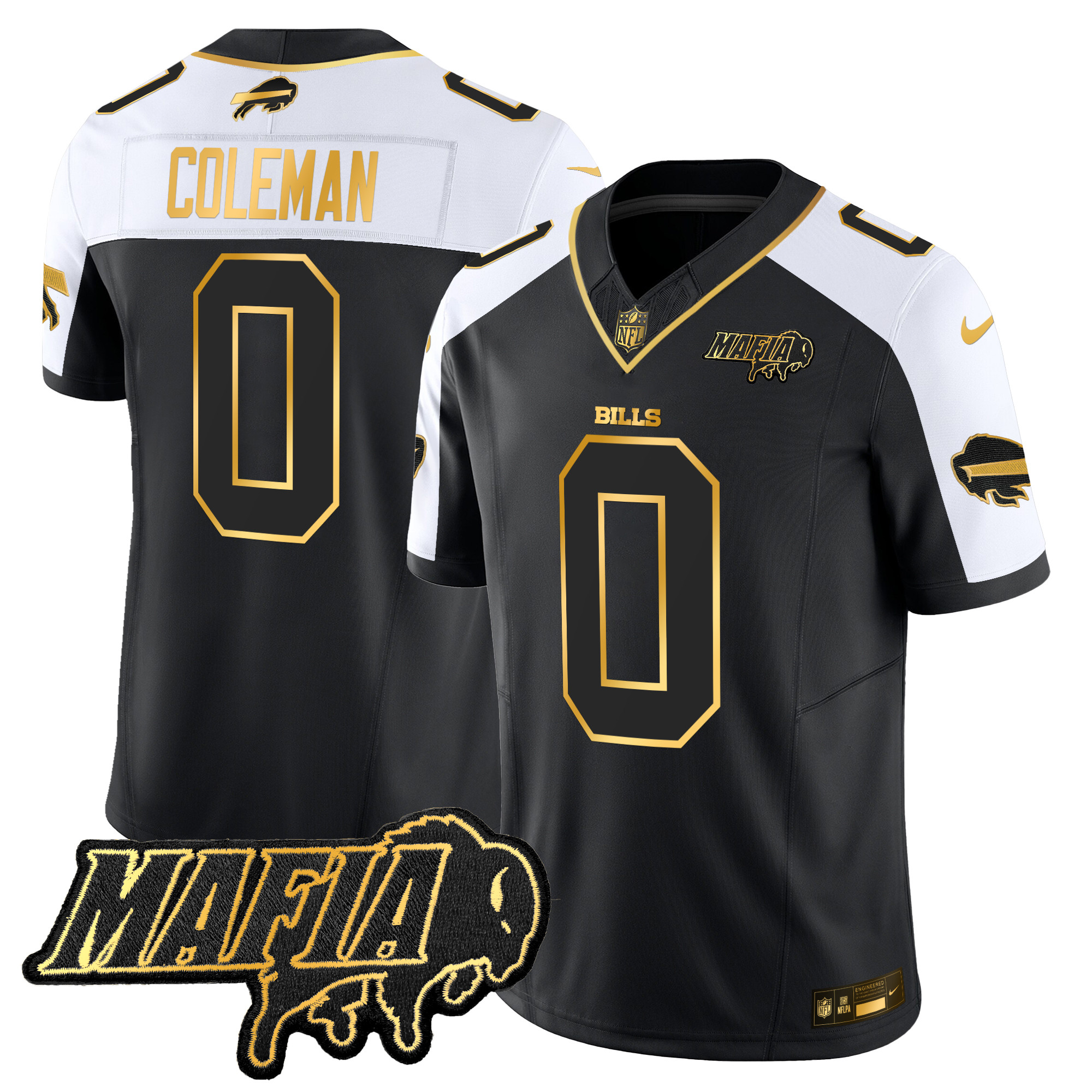 Men's Keon Coleman Buffalo Bills 2024 Buffalo Bills Mafia Patch Gold Vapor Limited Alternate Jersey - All Stitched