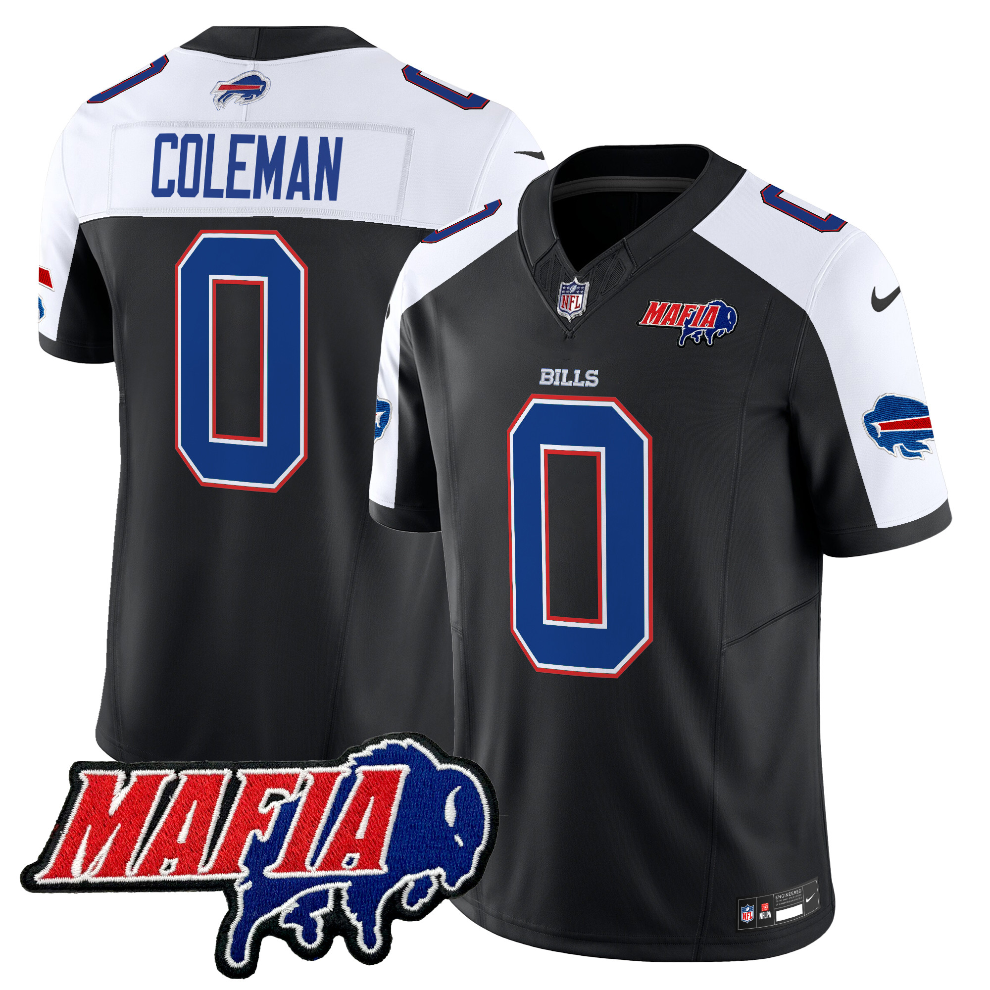 Men's Keon Coleman Buffalo Bills 2024 Buffalo Bills Mafia Patch Vapor Limited Black Alternate Jersey - All Stitched