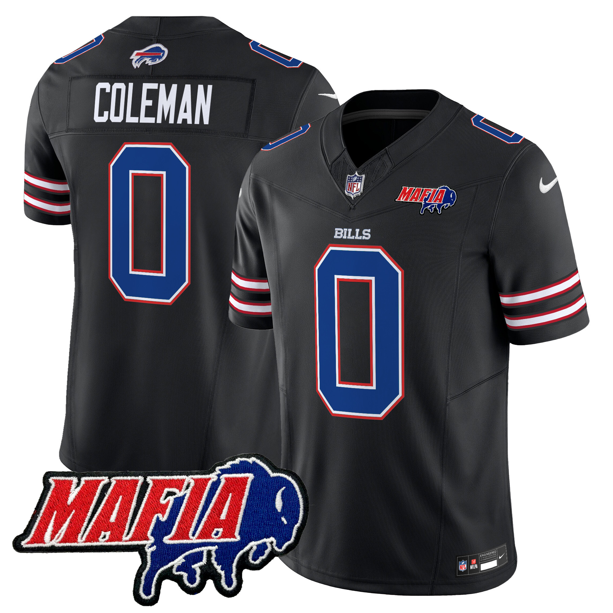 Men's Keon Coleman Buffalo Bills 2024 Buffalo Bills Mafia Patch Vapor Limited Black Jersey - All Stitched