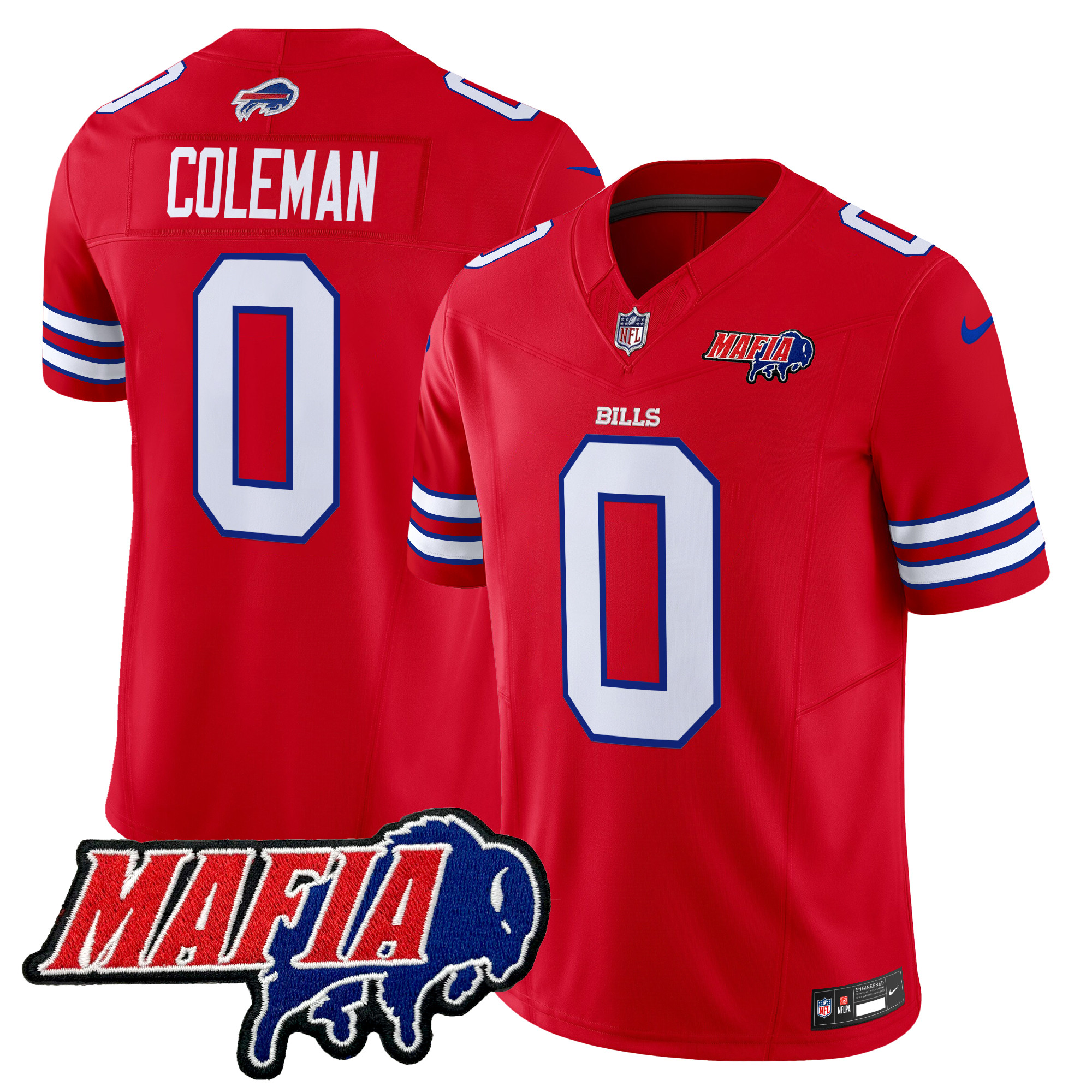 Men's Keon Coleman Buffalo Bills 2024 Buffalo Bills Mafia Patch Vapor Limited Red Jersey - All Stitched