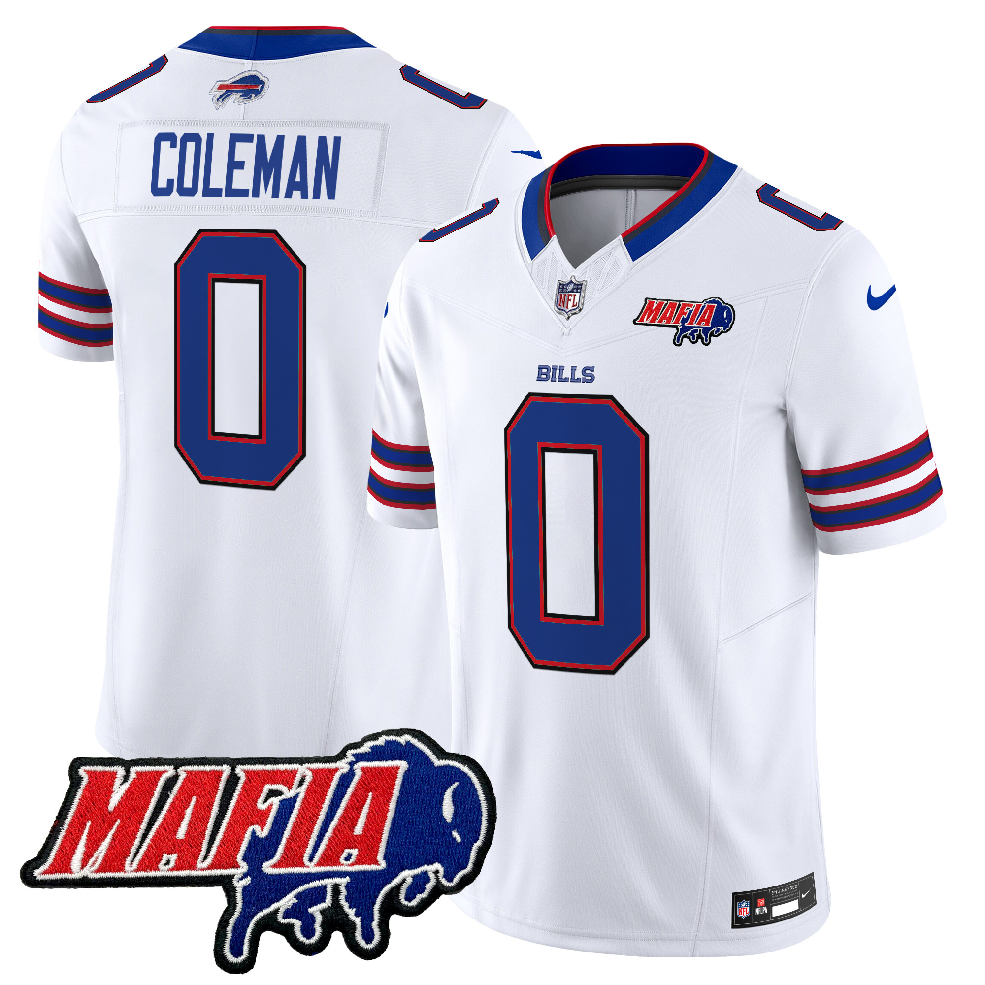 Men's Keon Coleman Buffalo Bills 2024 Buffalo Bills Mafia Patch Vapor Limited White Jersey - All Stitched