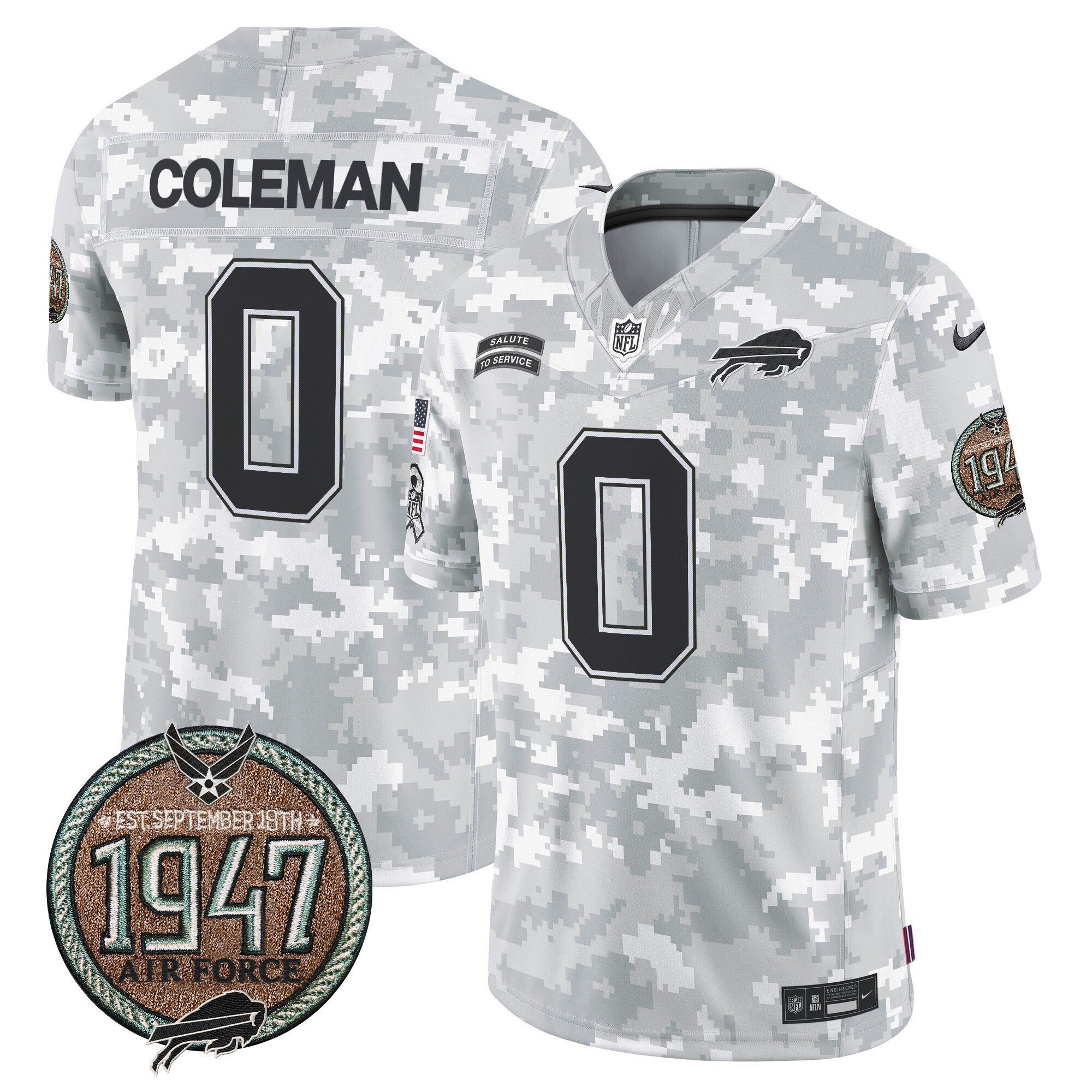 Men's Keon Coleman Buffalo Bills 2024 Salute to Service Establishment Year Patch Vapor Limited Air Force Jersey - All Stitched