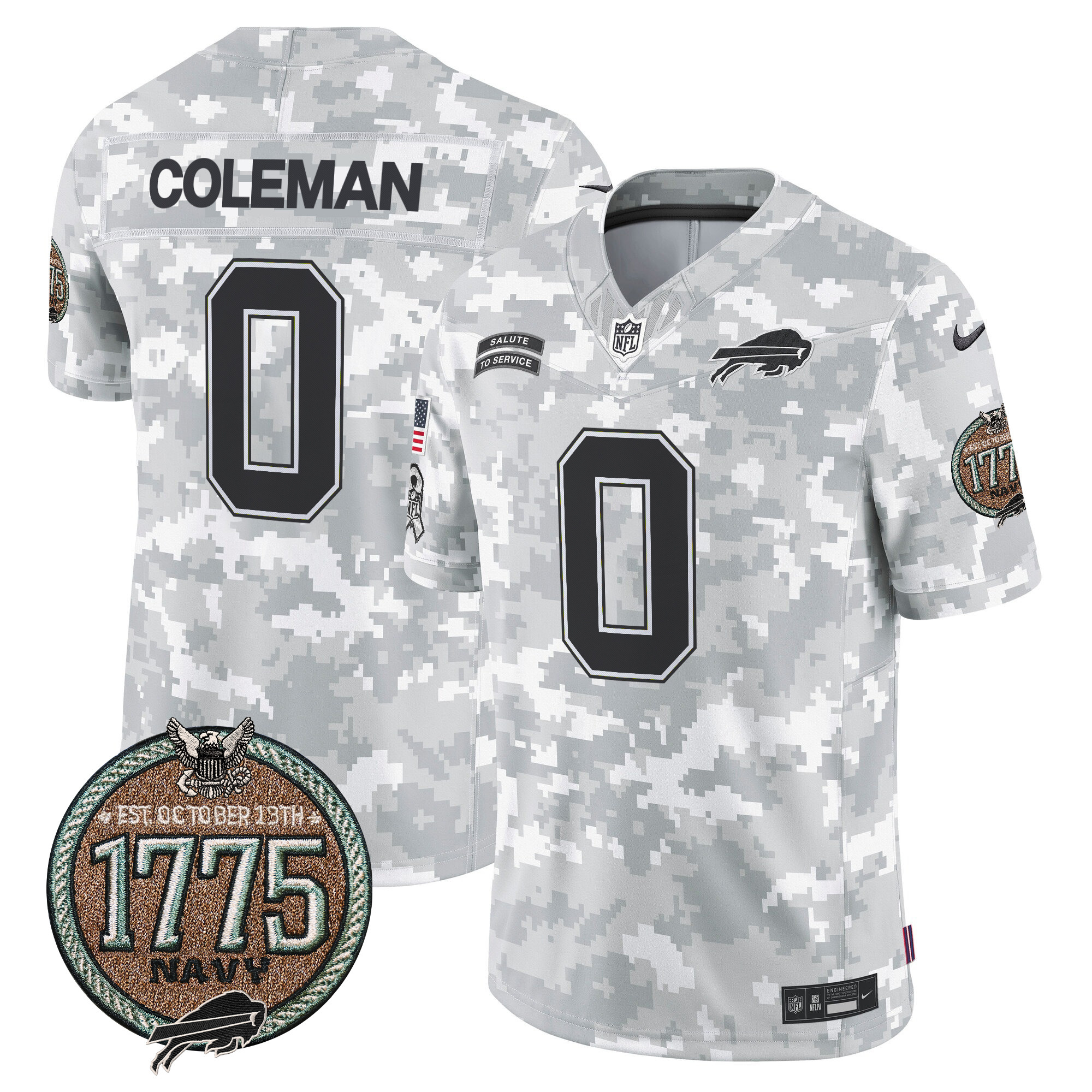 Men's Keon Coleman Buffalo Bills 2024 Salute to Service Establishment Year Patch Vapor Limited Navy Jersey - All Stitched