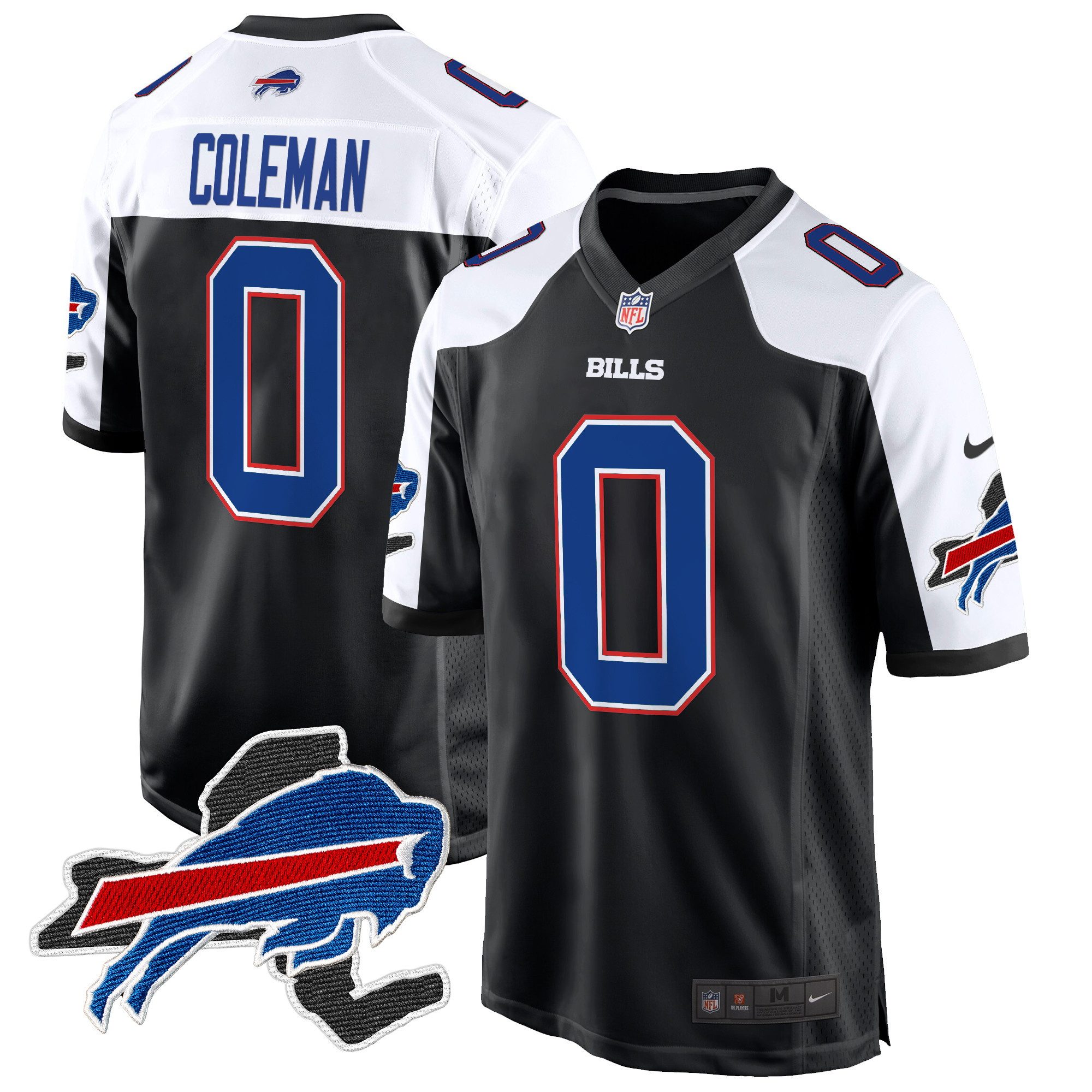Men's Keon Coleman Buffalo Bills New York Patch Game Black Alternate Jersey - All Stitched