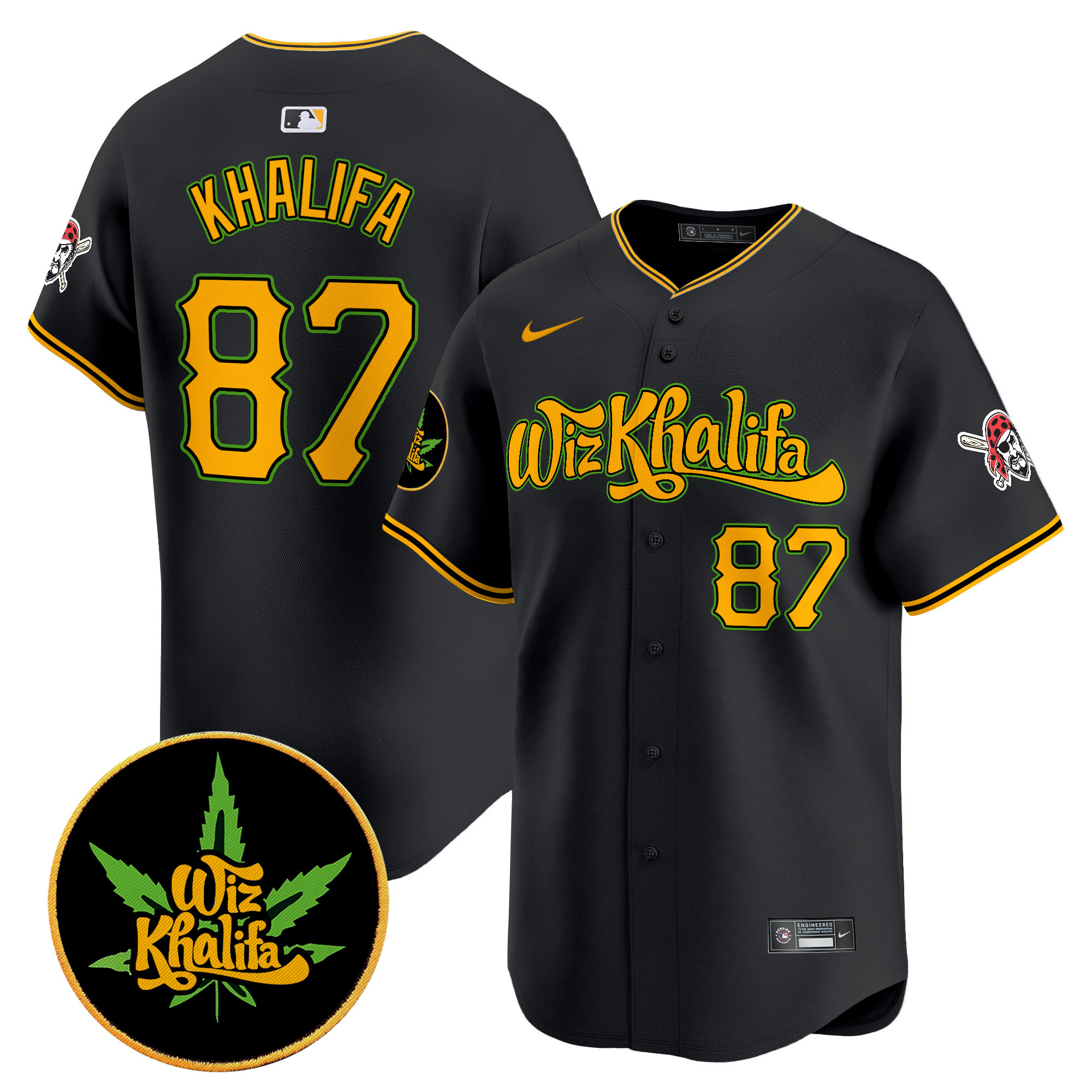 Men's Khalifa 1987 Pittsburgh Pirates Wiz Khalifa Vapor Premier Limited Black Jersey - All Stitched