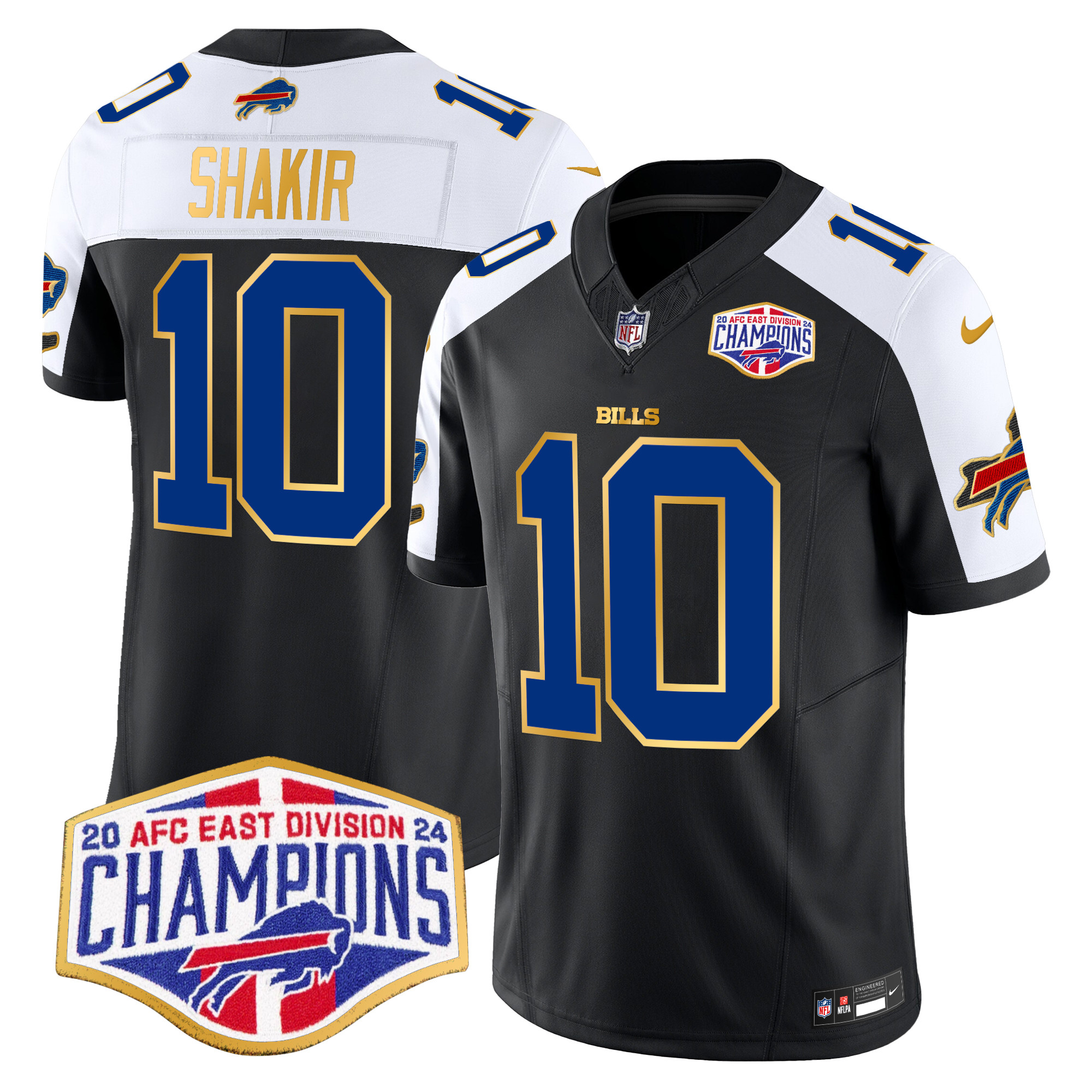 Men's Khalil Shakir Buffalo Bills 2024 AFC East Division Champions Gold Trim Vapor Limited Black Alternate Jersey - All Stitched
