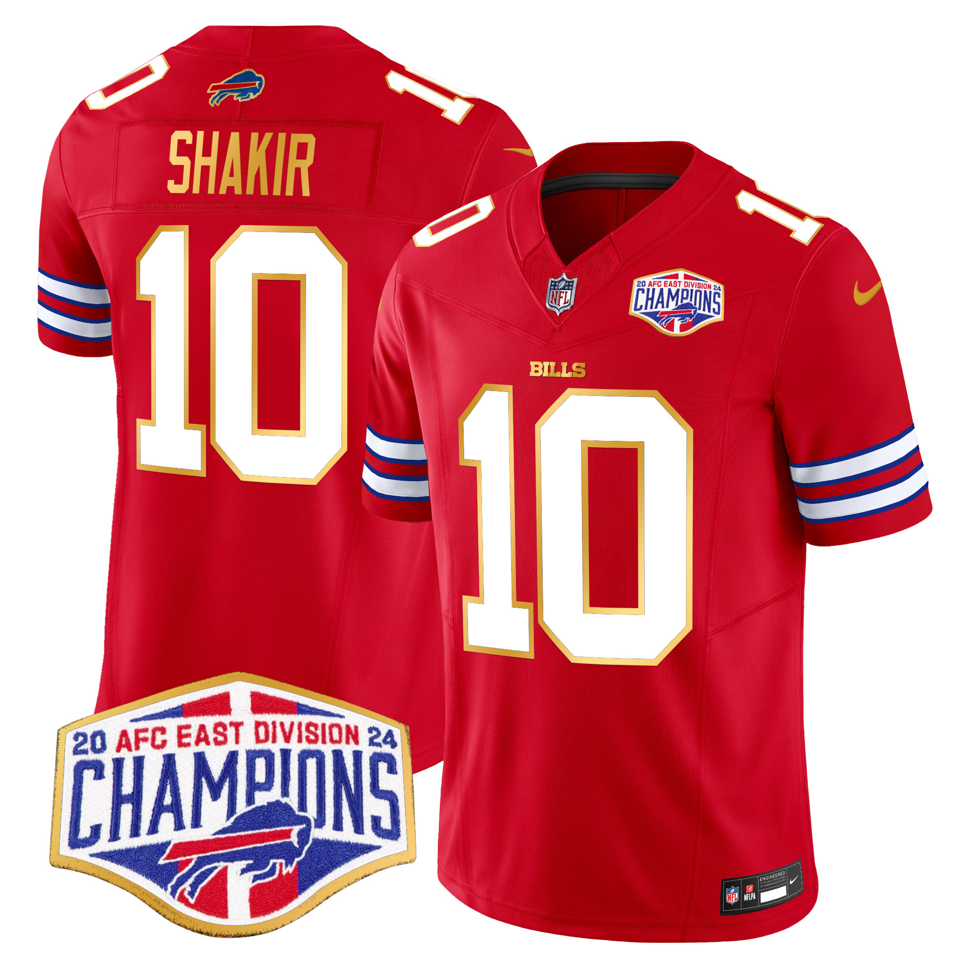 Men's Khalil Shakir Buffalo Bills 2024 AFC East Division Champions Gold Trim Vapor Limited Red Jersey - All Stitched