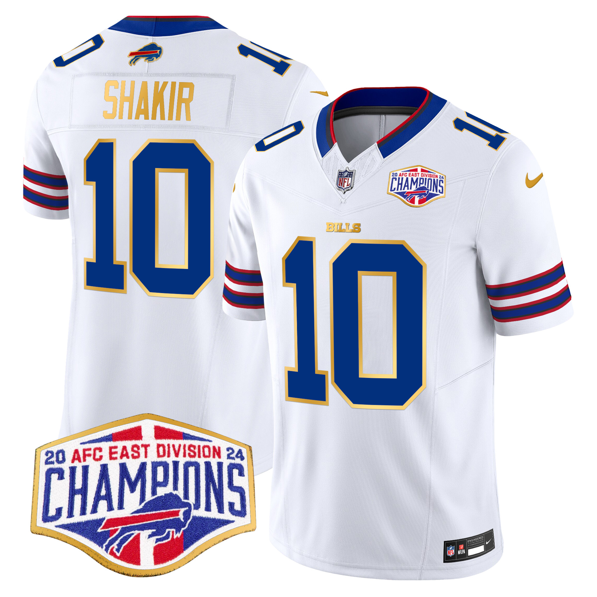 Men's Khalil Shakir Buffalo Bills 2024 AFC East Division Champions Gold Trim Vapor Limited White Jersey - All Stitched