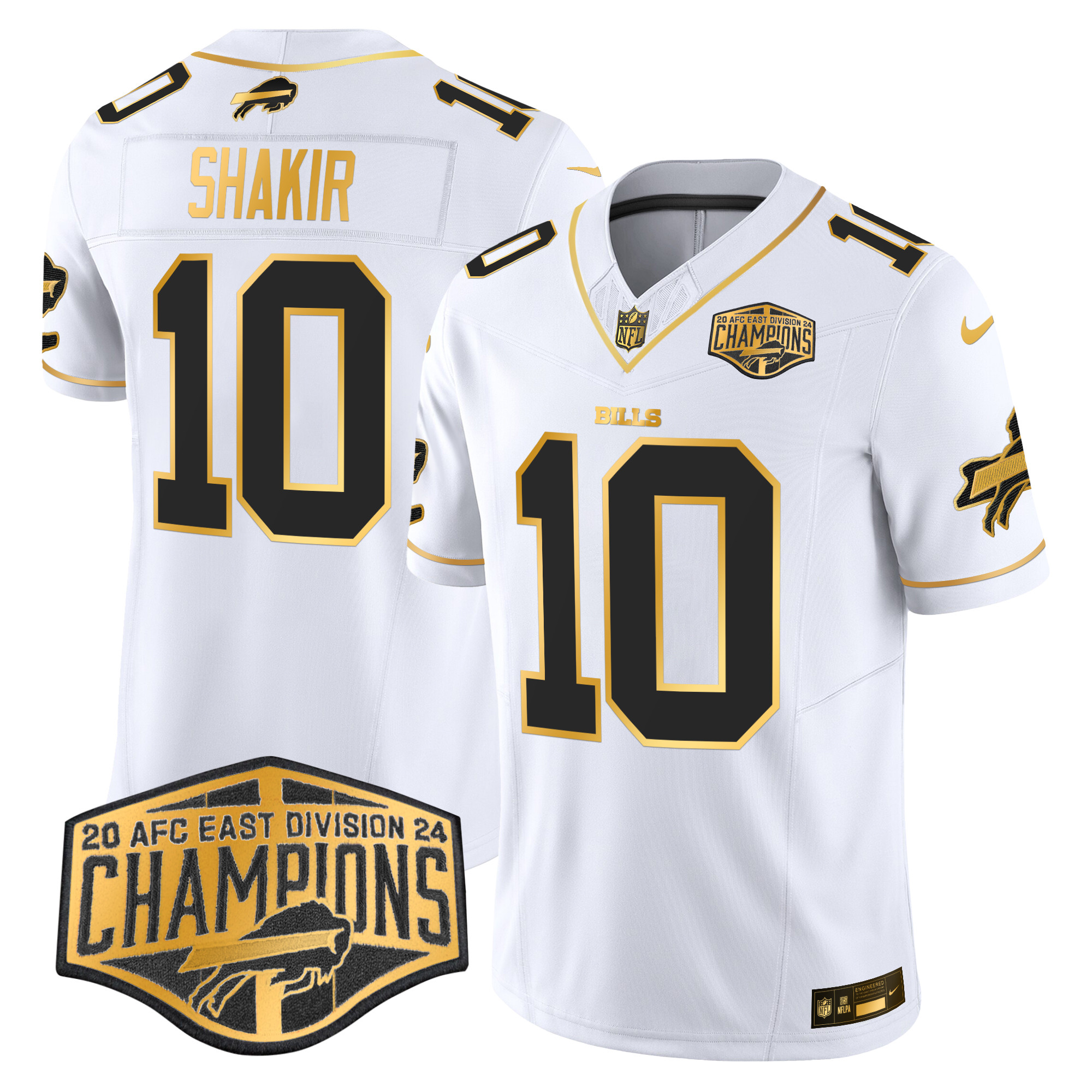 Men's Khalil Shakir Buffalo Bills 2024 AFC East Division Champions Gold Vapor Limited White Gold Jersey - All Stitched