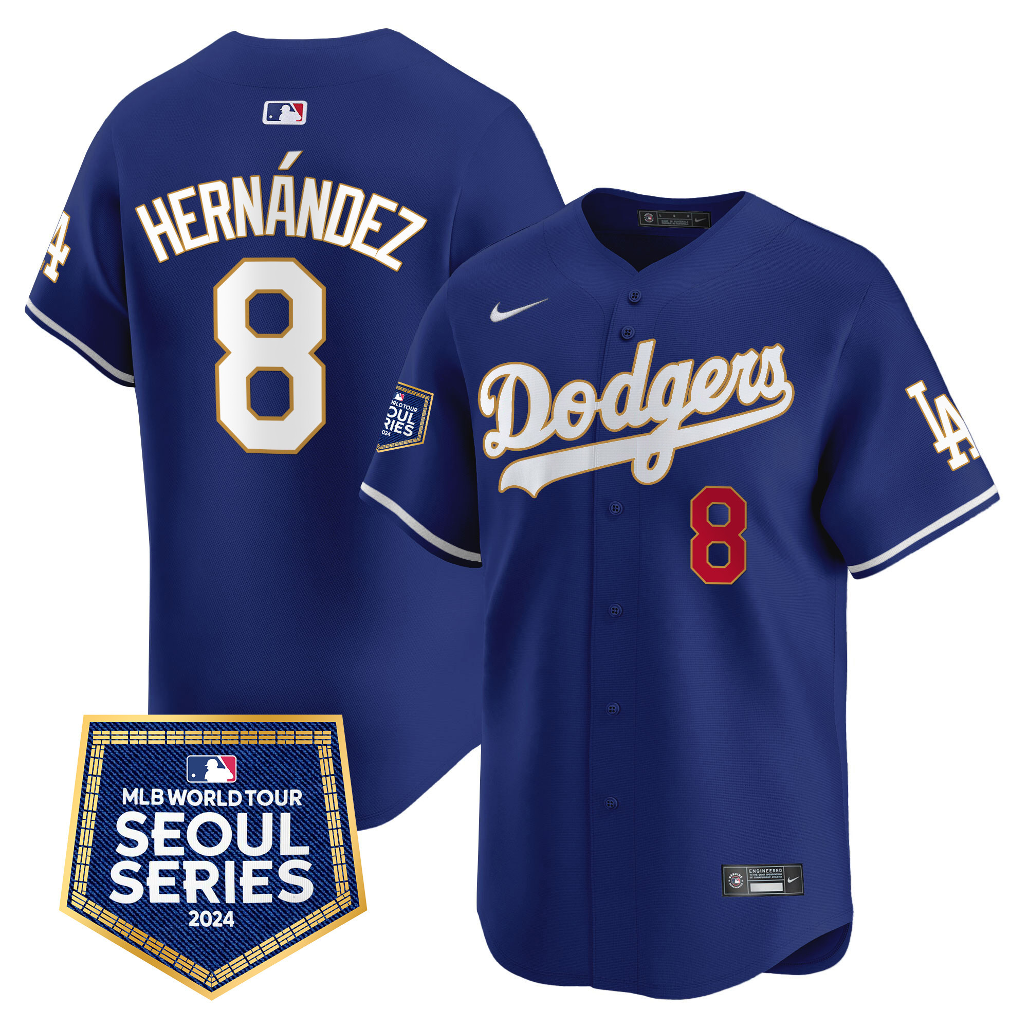 Men's Kike Hernandez Los Angeles Dodgers 2024 World Tour Seoul Series Patch Vapor Premier Limited Royal Jersey - All Stitched