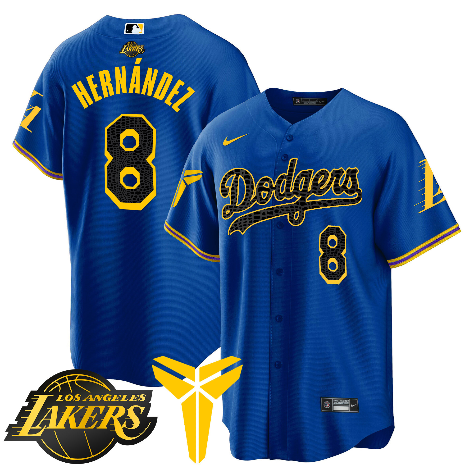 Men's Kike Hernandez Los Angeles Dodgers Cool Base Mamba Royal Jersey V2 - All Stitched
