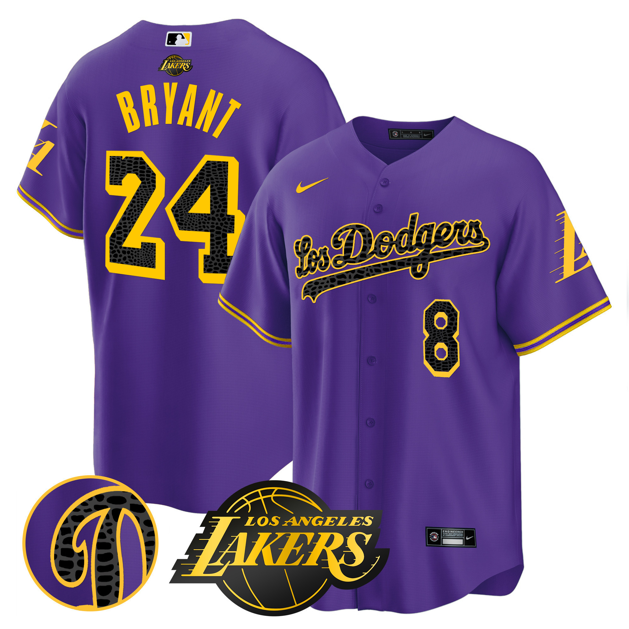 Men's Kobe Bryant Los Los Angeles Dodgers Cool Base Mamba Purple Jersey - All Stitched