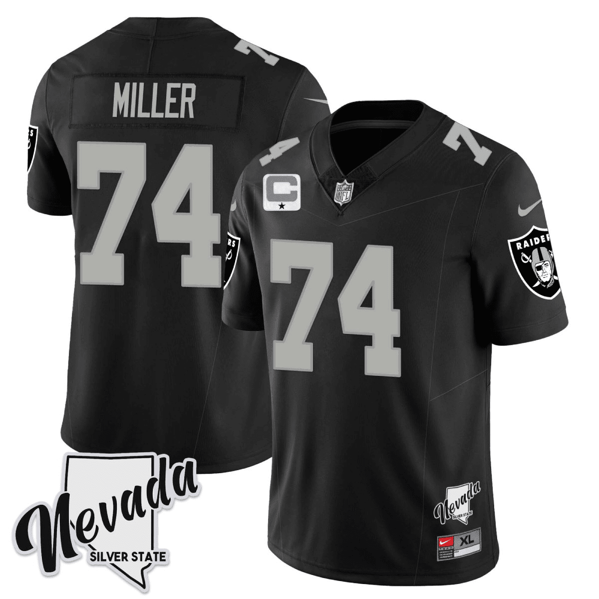 Men's Kolton Miller Las Vegas Raiders 2023 Nevada Silver State Patch Vapor Black Jersey – All Stitched
