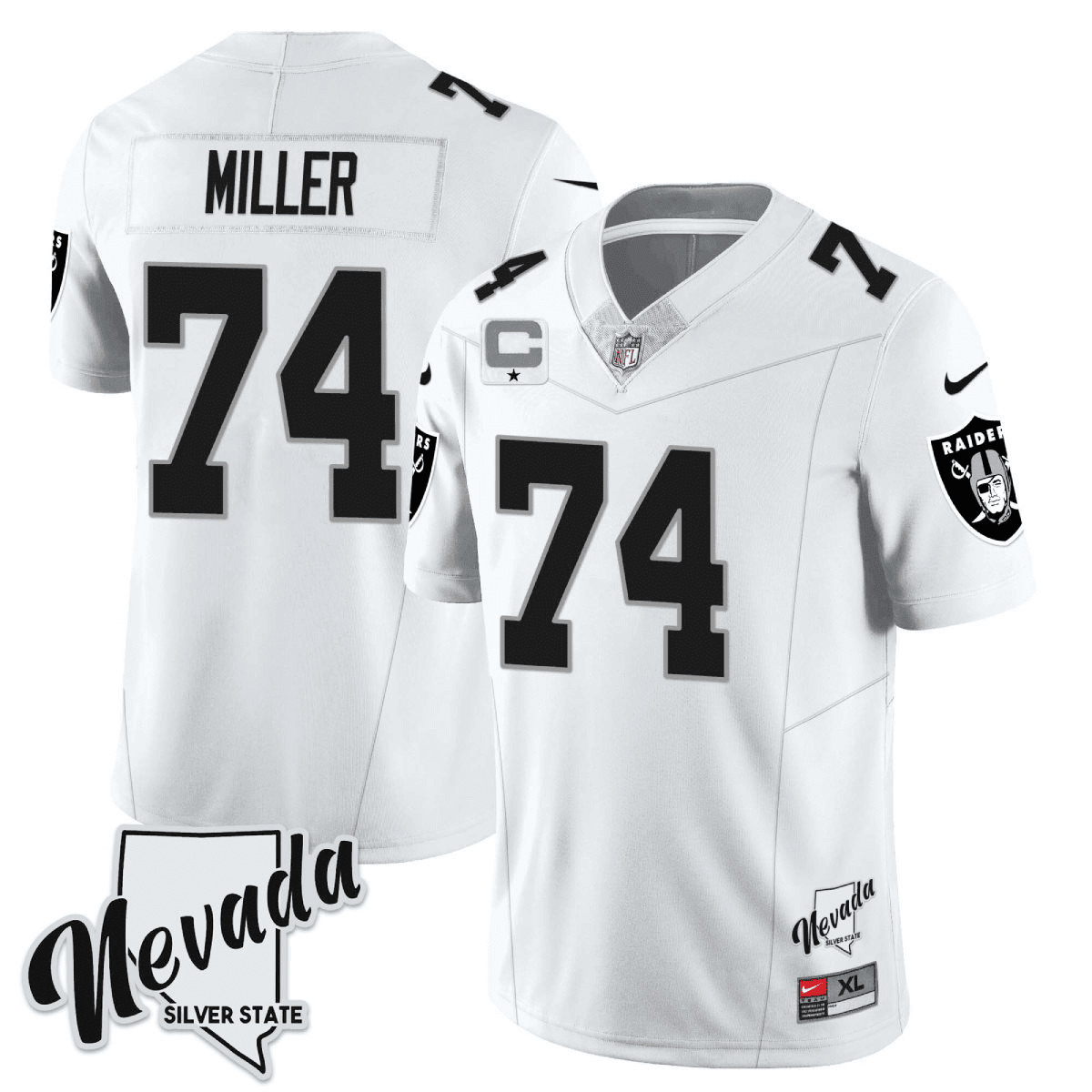 Men's Kolton Miller Las Vegas Raiders 2023 Nevada Silver State Patch Vapor White Jersey – All Stitched