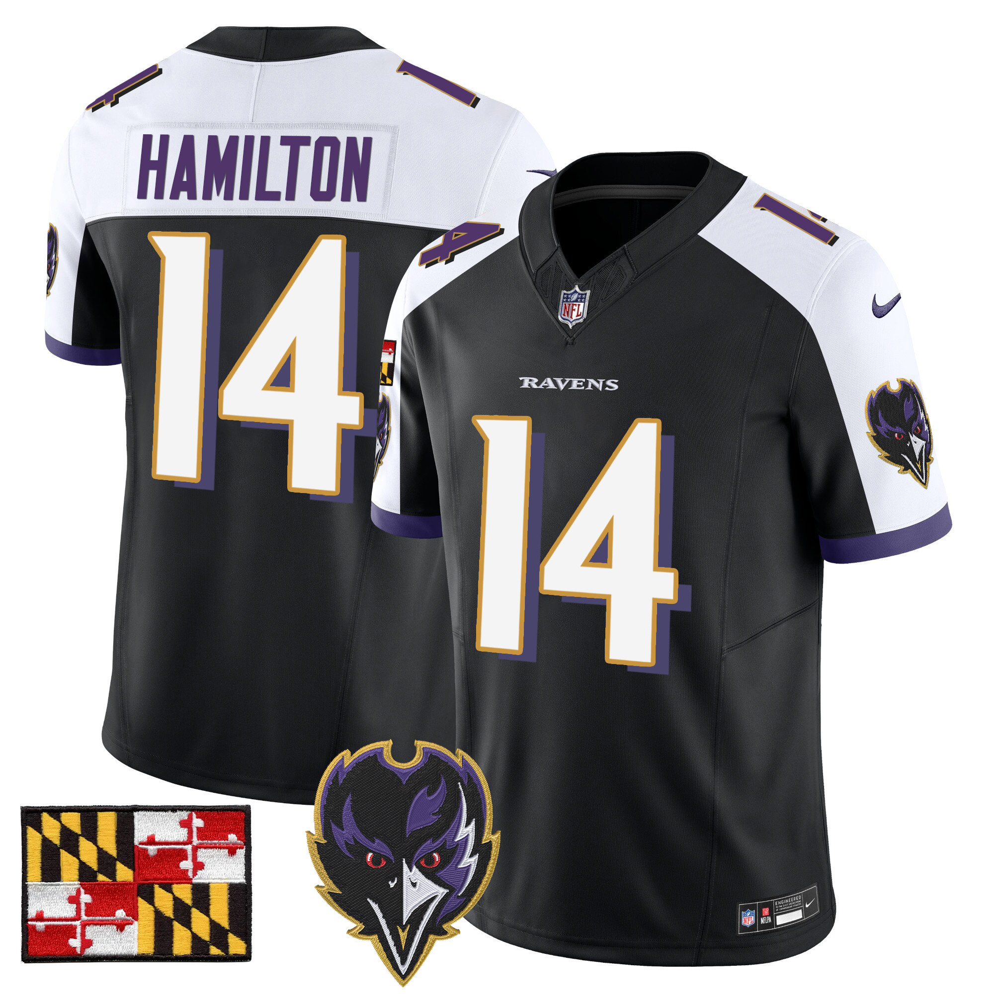 Men's Kyle Hamilton Baltimore Ravens 2024 Maryland Flag Vapor Limited Black Alternate Jersey - All Stitched