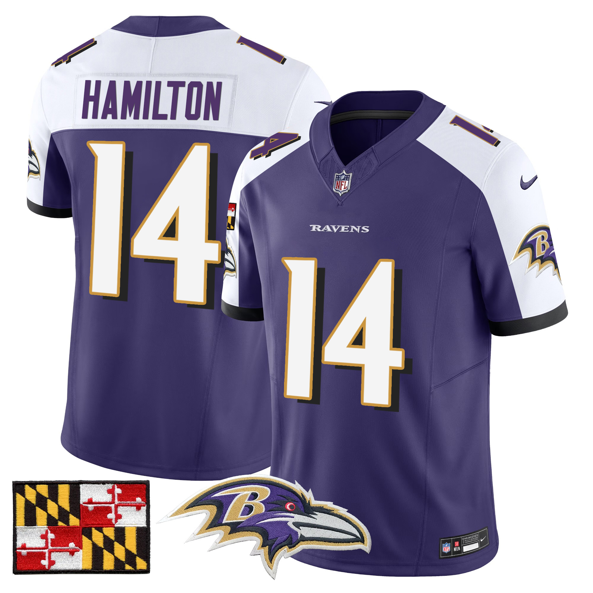 Men's Kyle Hamilton Baltimore Ravens 2024 Maryland Flag Vapor Limited Purple Alternate Jersey - All Stitched