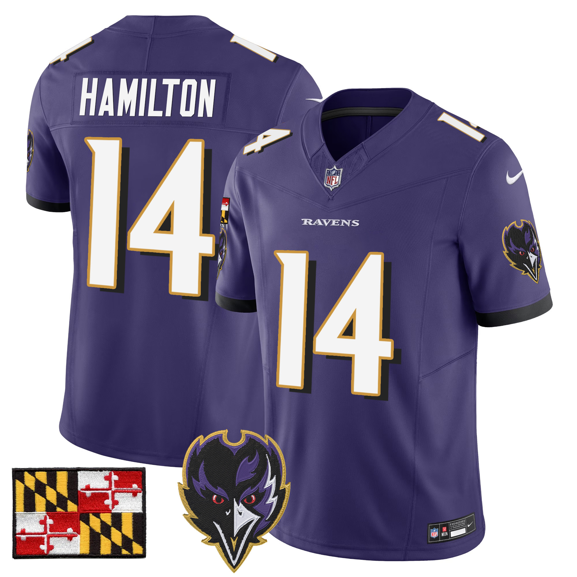 Men's Kyle Hamilton Baltimore Ravens 2024 Maryland Flag Vapor Limited Purple Jersey - All Stitched
