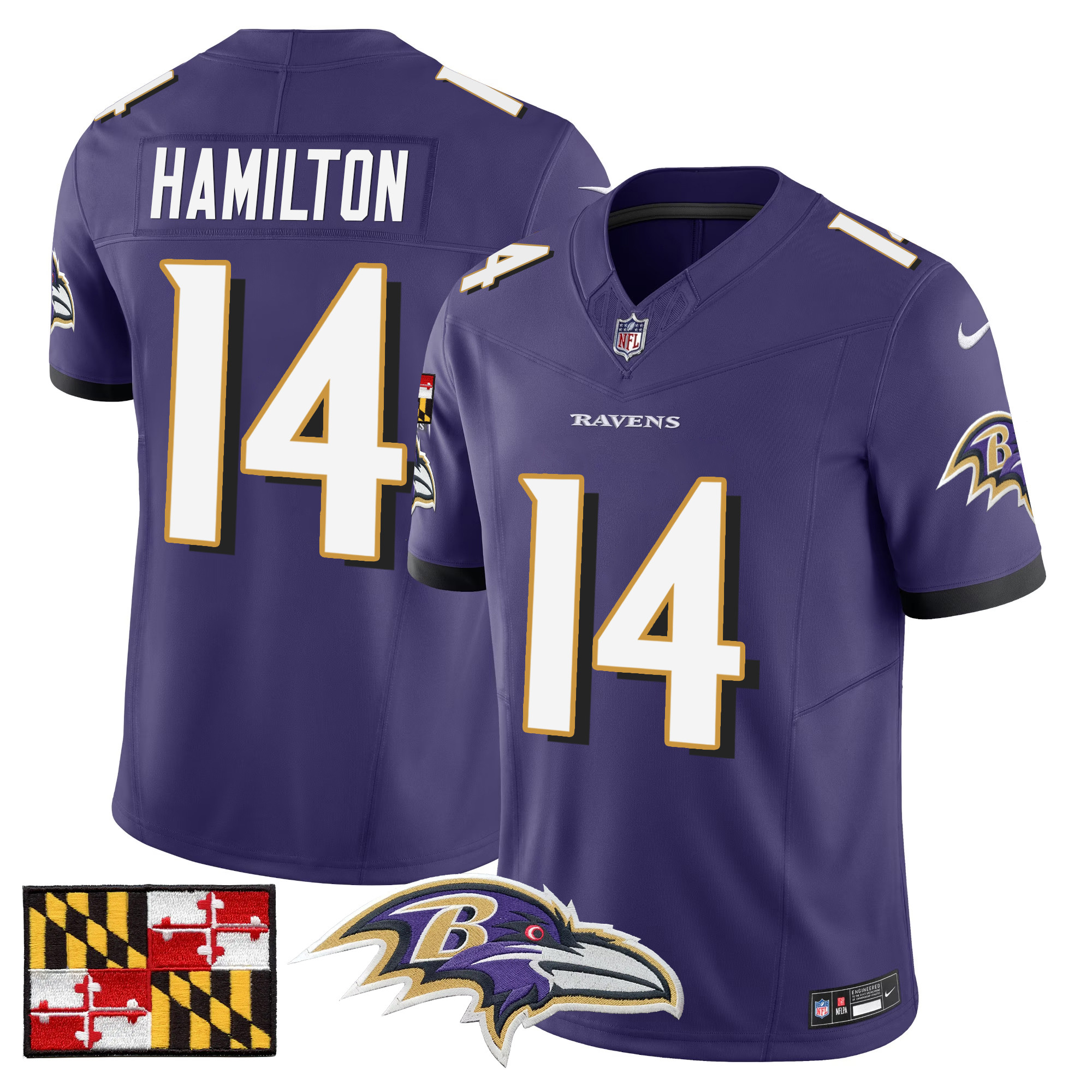 Men's Kyle Hamilton Baltimore Ravens 2024 Maryland Flag Vapor Limited Purple Jersey - All Stitched