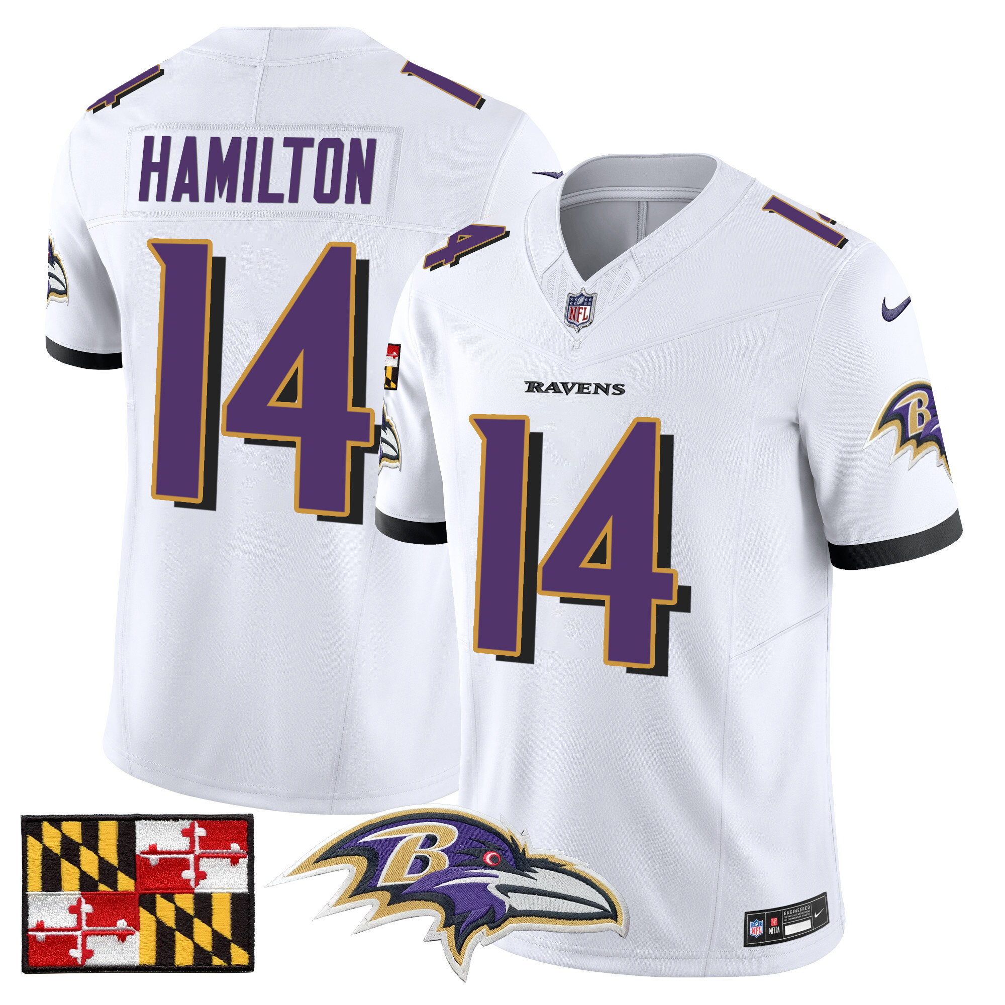 Men's Kyle Hamilton Baltimore Ravens 2024 Maryland Flag Vapor Limited White Jersey - All Stitched