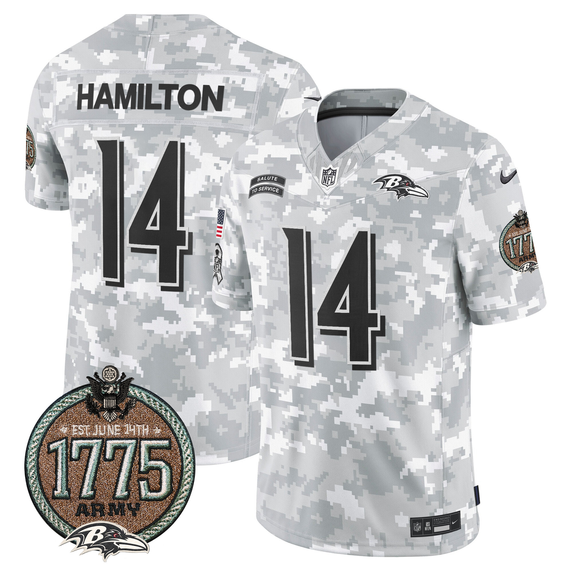 Men's Kyle Hamilton Baltimore Ravens 2024 Salute to Service Establishment Year Patch Vapor Limited Army Jersey - All Stitched
