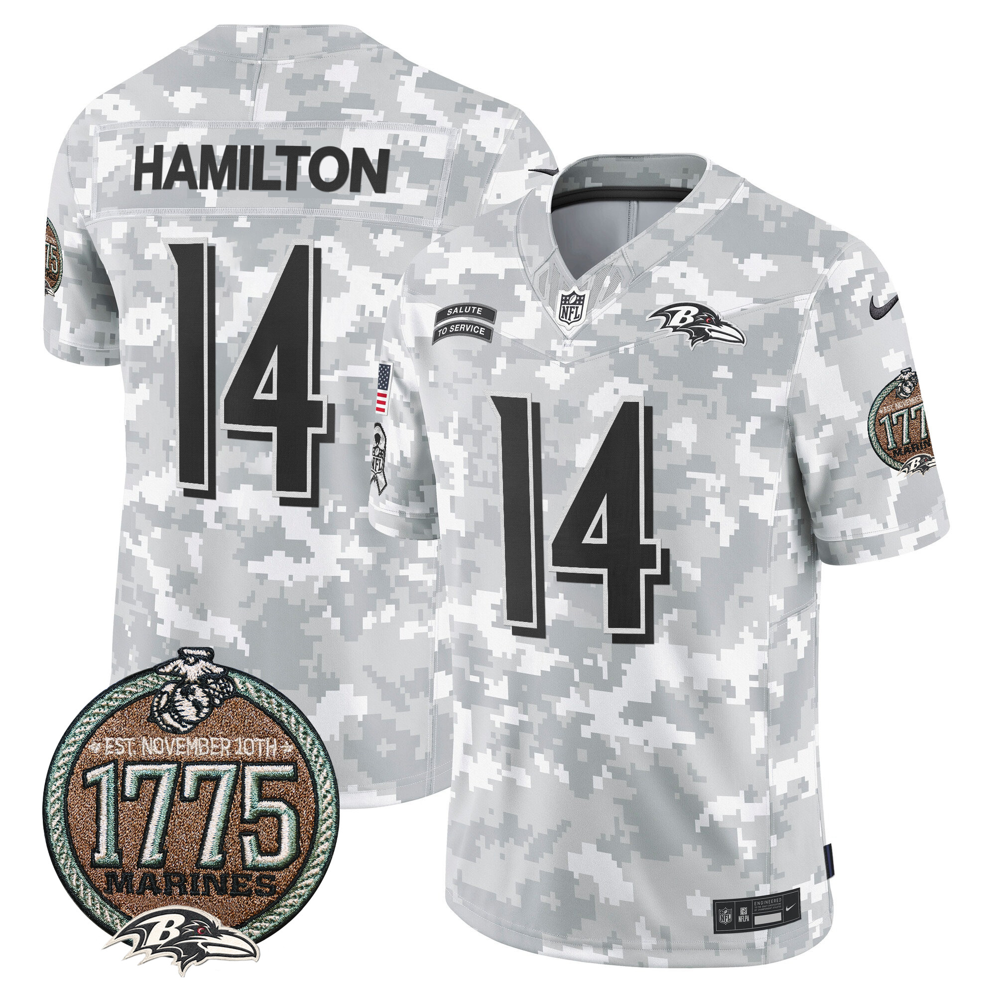Men's Kyle Hamilton Baltimore Ravens 2024 Salute to Service Establishment Year Patch Vapor Limited Marines Jersey - All Stitched