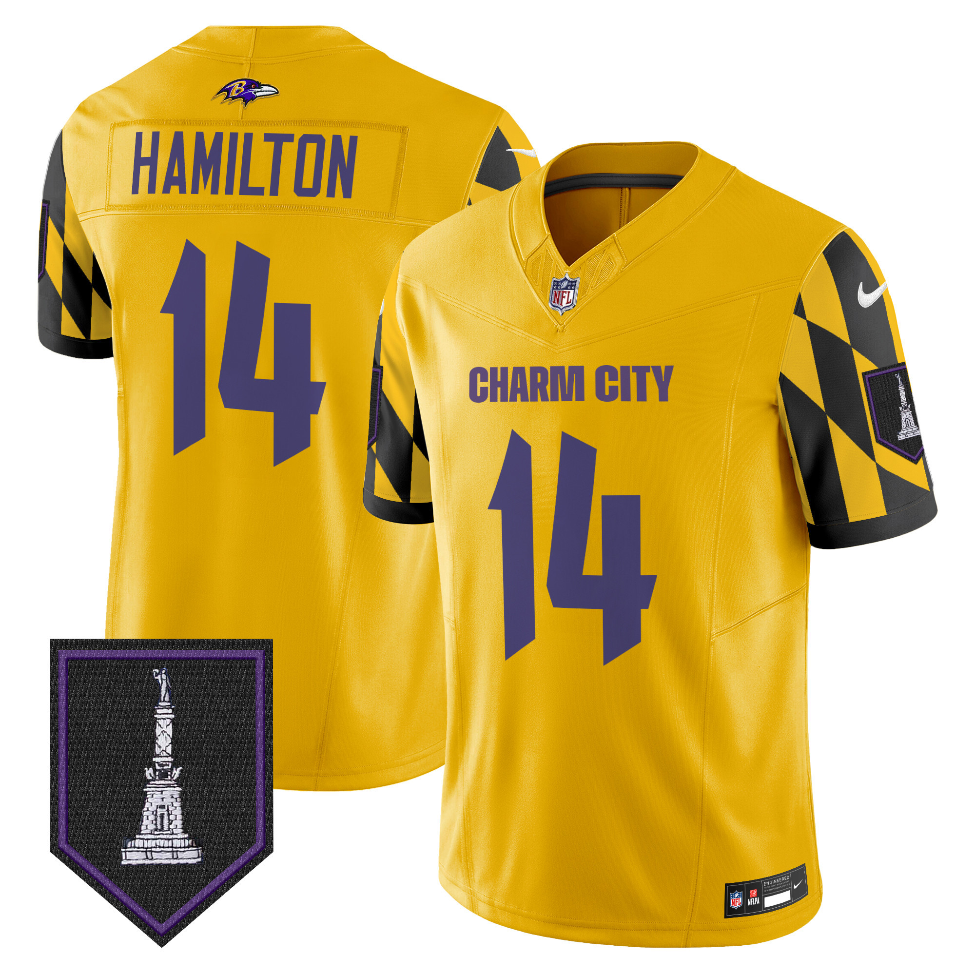 Men's Kyle Hamilton Baltimore Ravens City Edition Patch Vapor Limited Gold Jersey - All Stitched