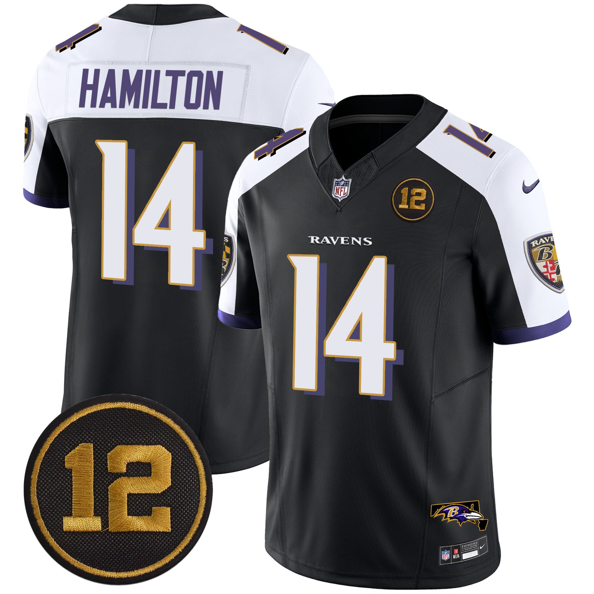 Men's Kyle Hamilton Baltimore Ravens Jacoby Jones Patch Vapor Limited Black Alternate Jersey - All Stitched