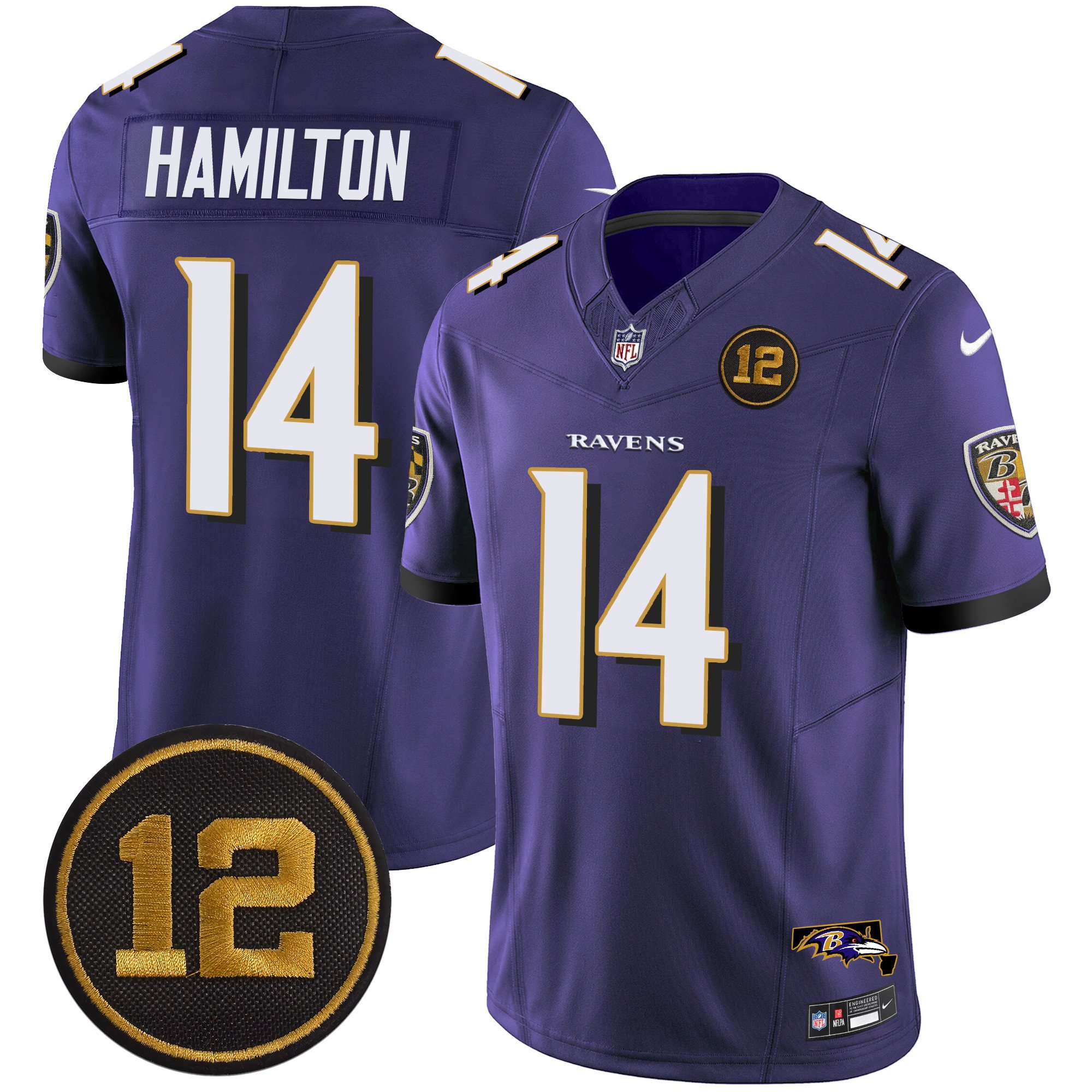 Men's Kyle Hamilton Baltimore Ravens Jacoby Jones Patch Vapor Limited Purple Jersey - All Stitched
