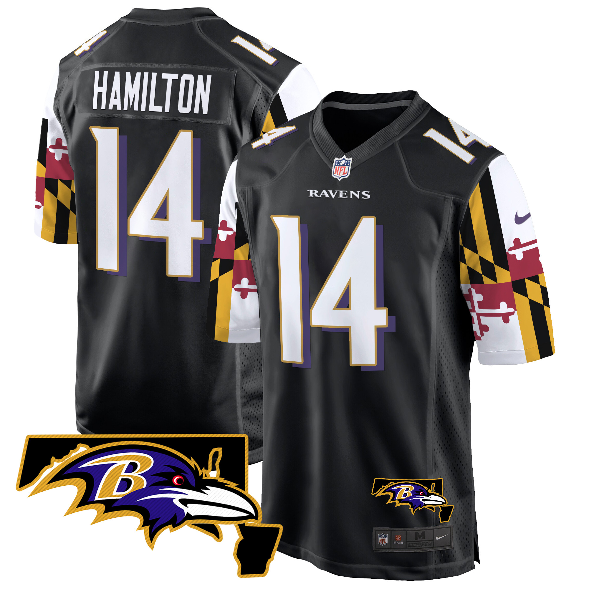 Men's Kyle Hamilton Baltimore Ravens Maryland Flag Game Black Jersey - All Stitched