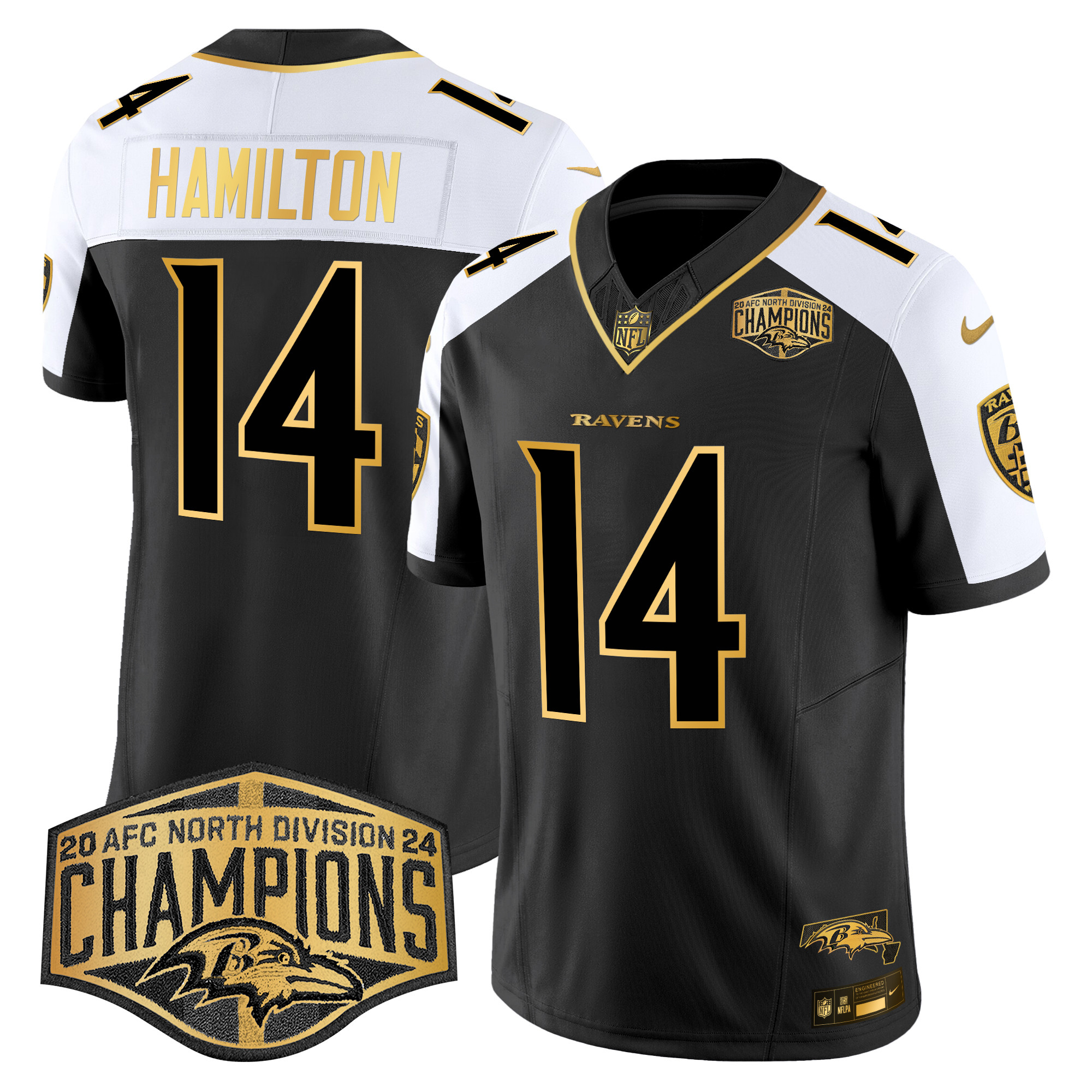 Men's Kyle Hamilton Baltimore Ravens Maryland Flag Map 2024 AFC North Division Champions Patch Gold Vapor Limited Alternate Jersey - All Stitched
