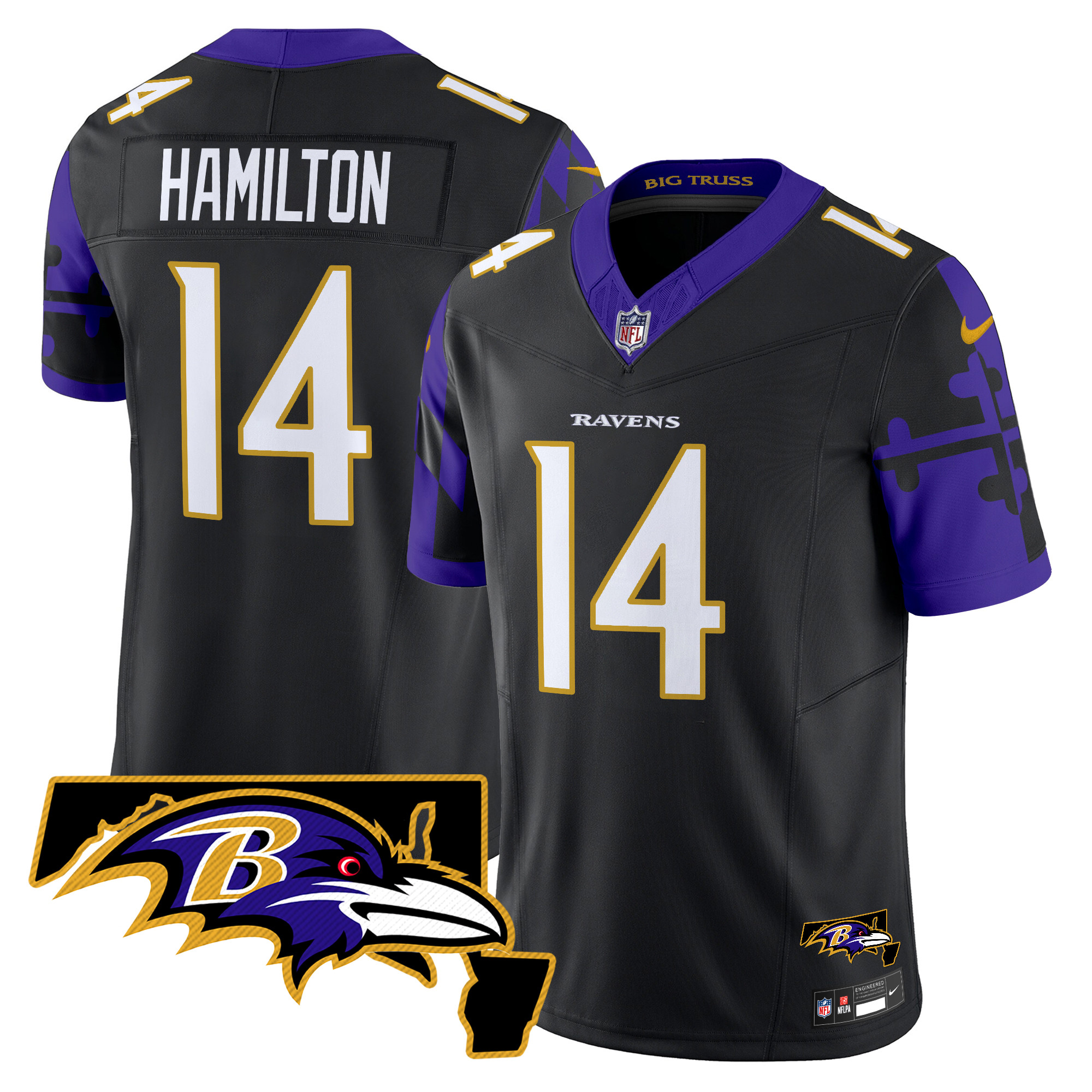 Men's Kyle Hamilton Baltimore Ravens Maryland Flag Map Patch Vapor Limited Black Jersey - All Stitched