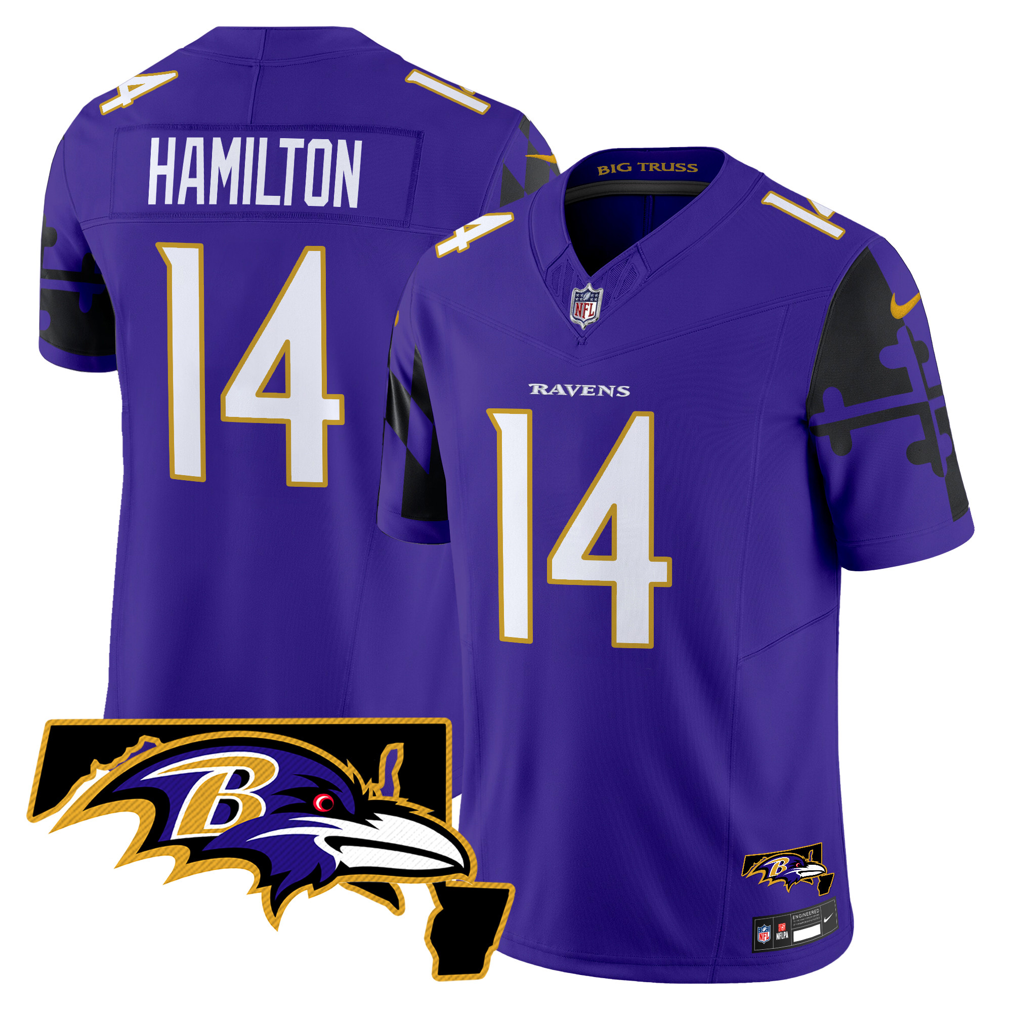 Men's Kyle Hamilton Baltimore Ravens Maryland Flag Map Patch Vapor Limited Purple Jersey - All Stitched