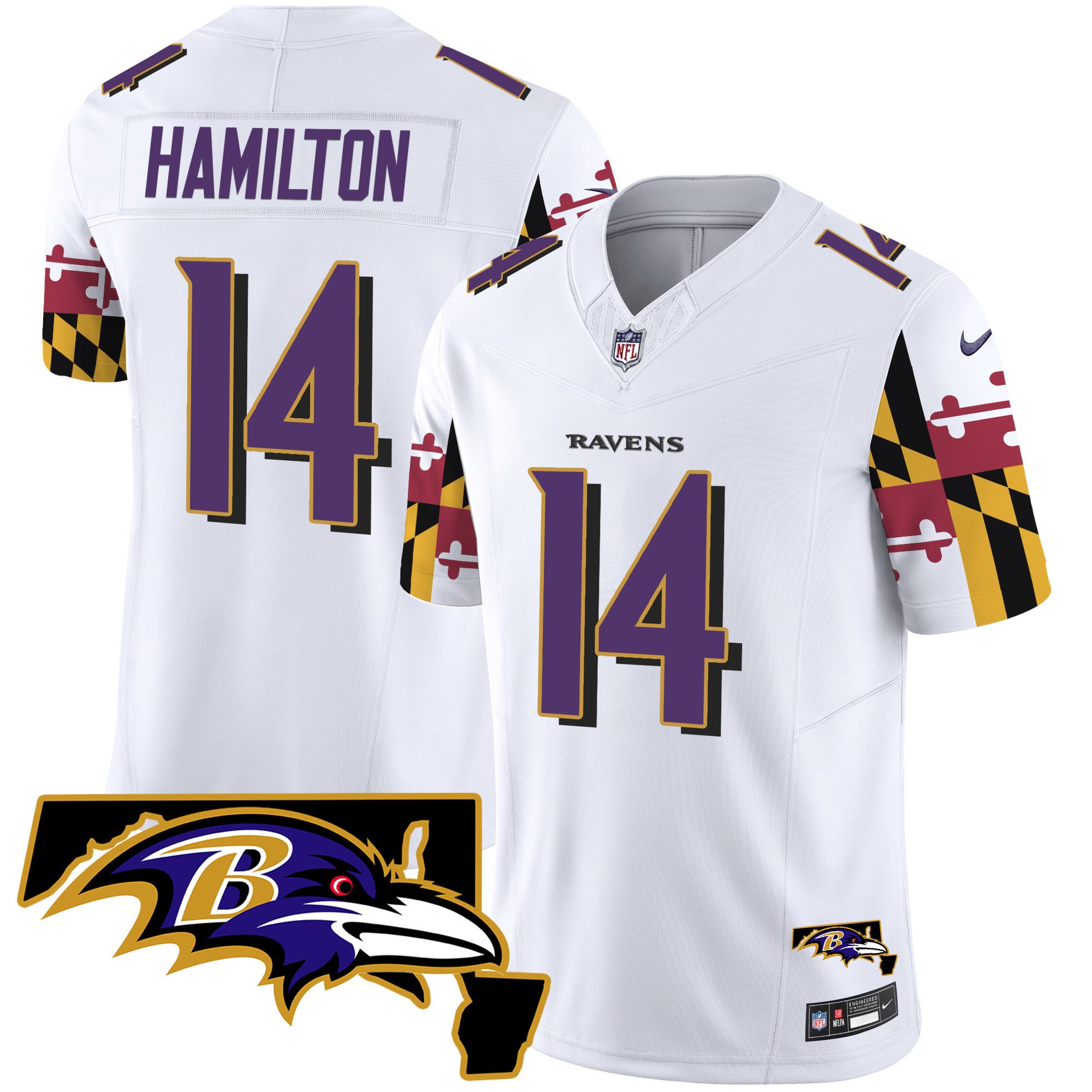 Men's Kyle Hamilton Baltimore Ravens Maryland Flag Vapor Limited White Jersey V2 - All Stitched