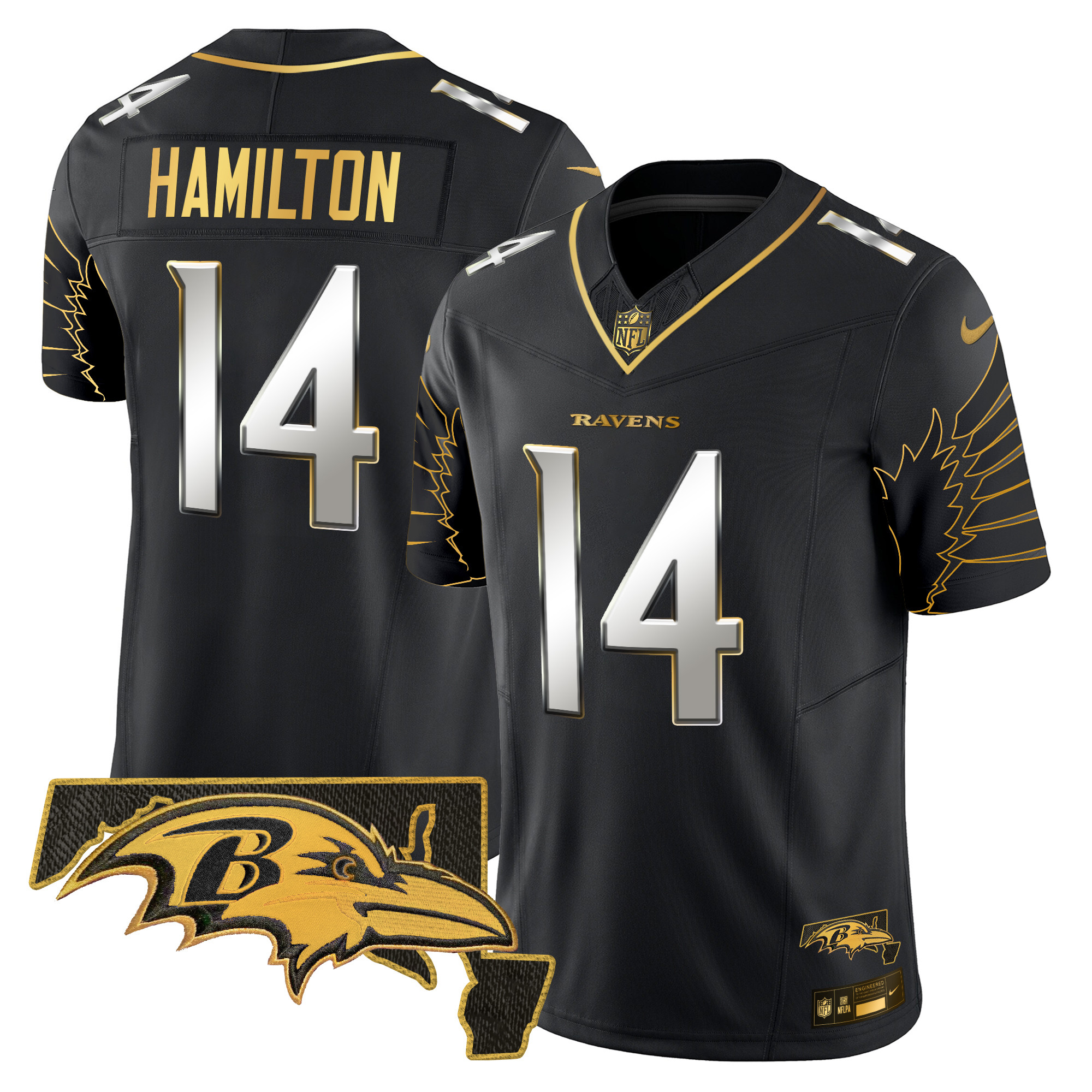 Men's Kyle Hamilton Baltimore Ravens Maryland Patch Gold Vapor Limited Black Limited Jersey - All Stitched