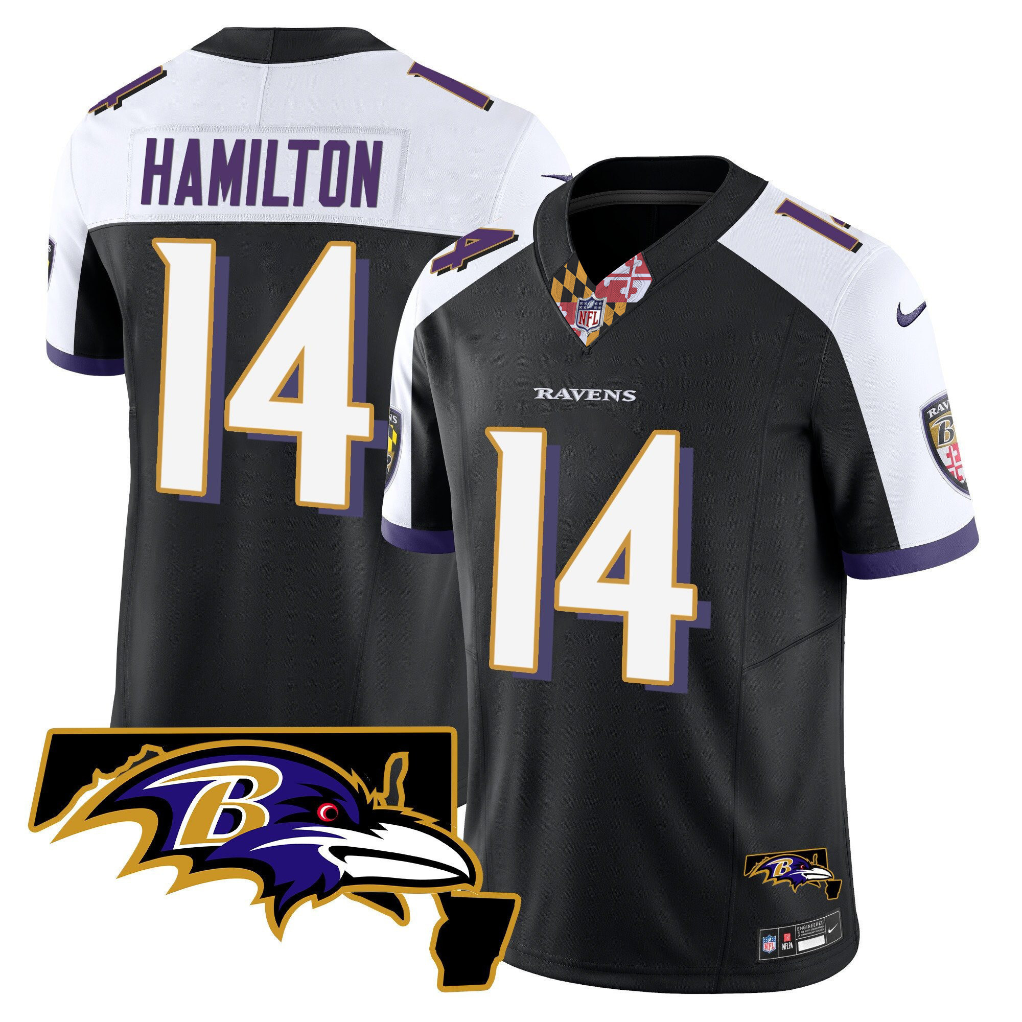 Men's Kyle Hamilton Baltimore Ravens Maryland Patch Vapor Limited Black Alternate Jersey - All Stitched