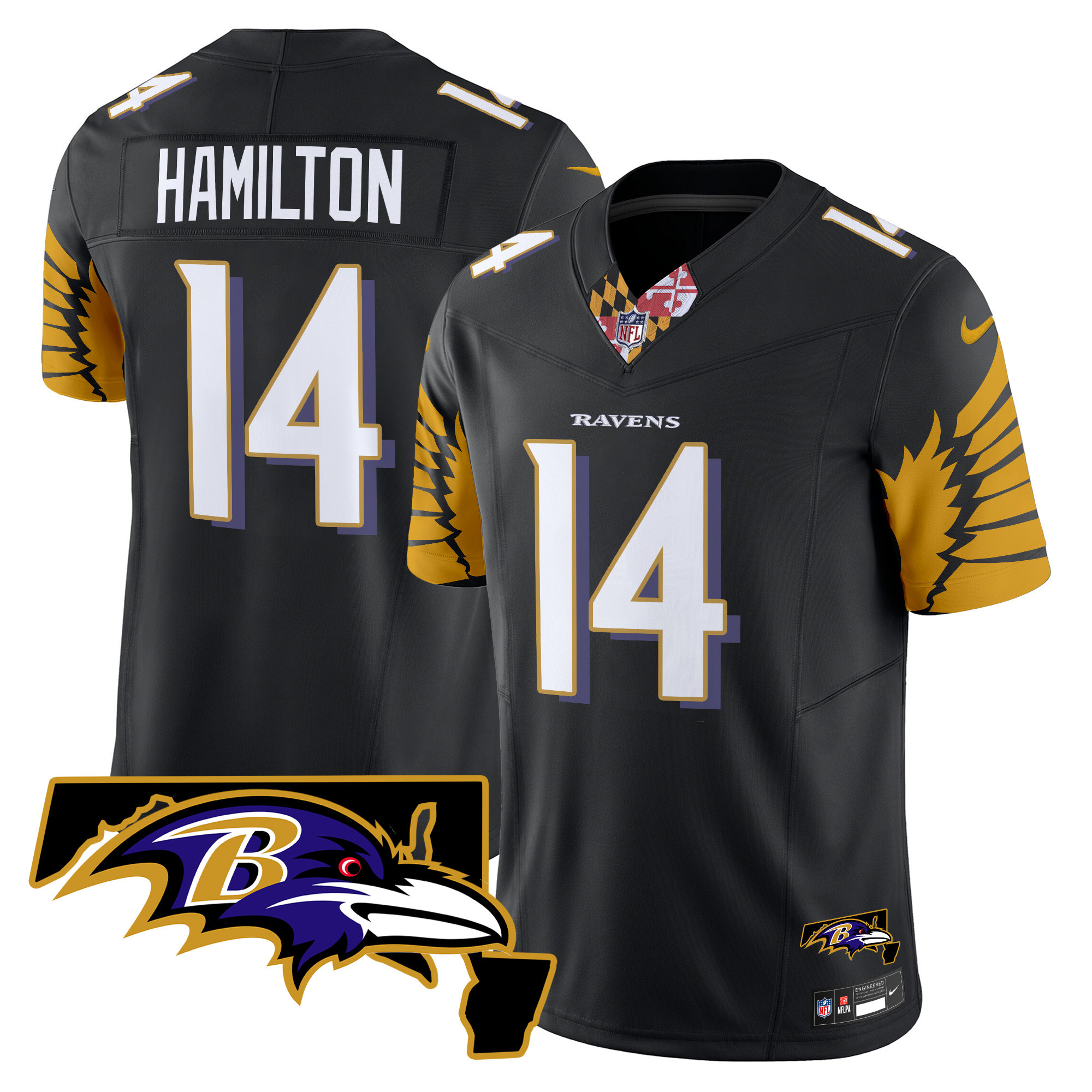 Men's Kyle Hamilton Baltimore Ravens Maryland Patch Vapor Limited Black Jersey - All Stitched