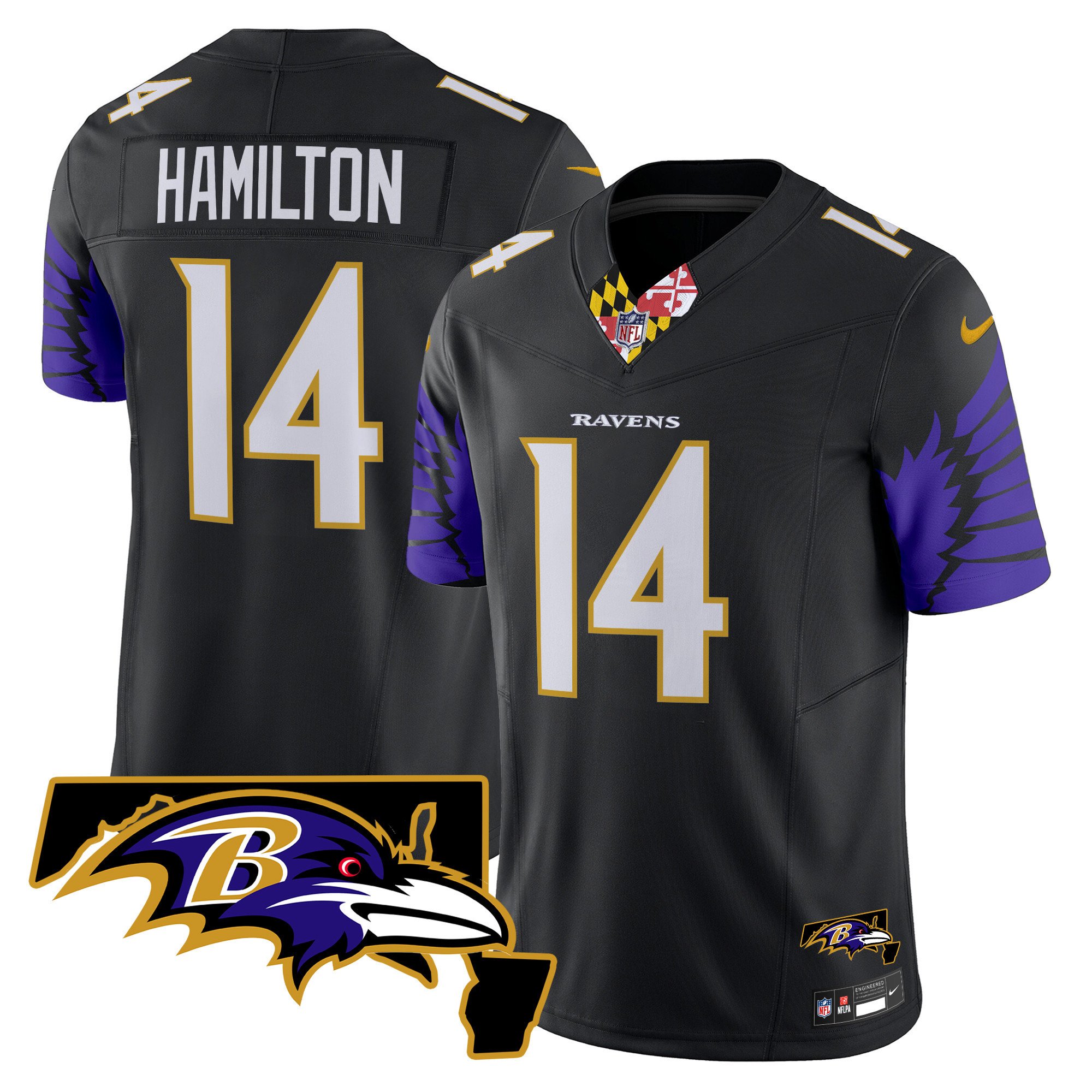 Men's Kyle Hamilton Baltimore Ravens Maryland Patch Vapor Limited Black Jersey V2 - All Stitched