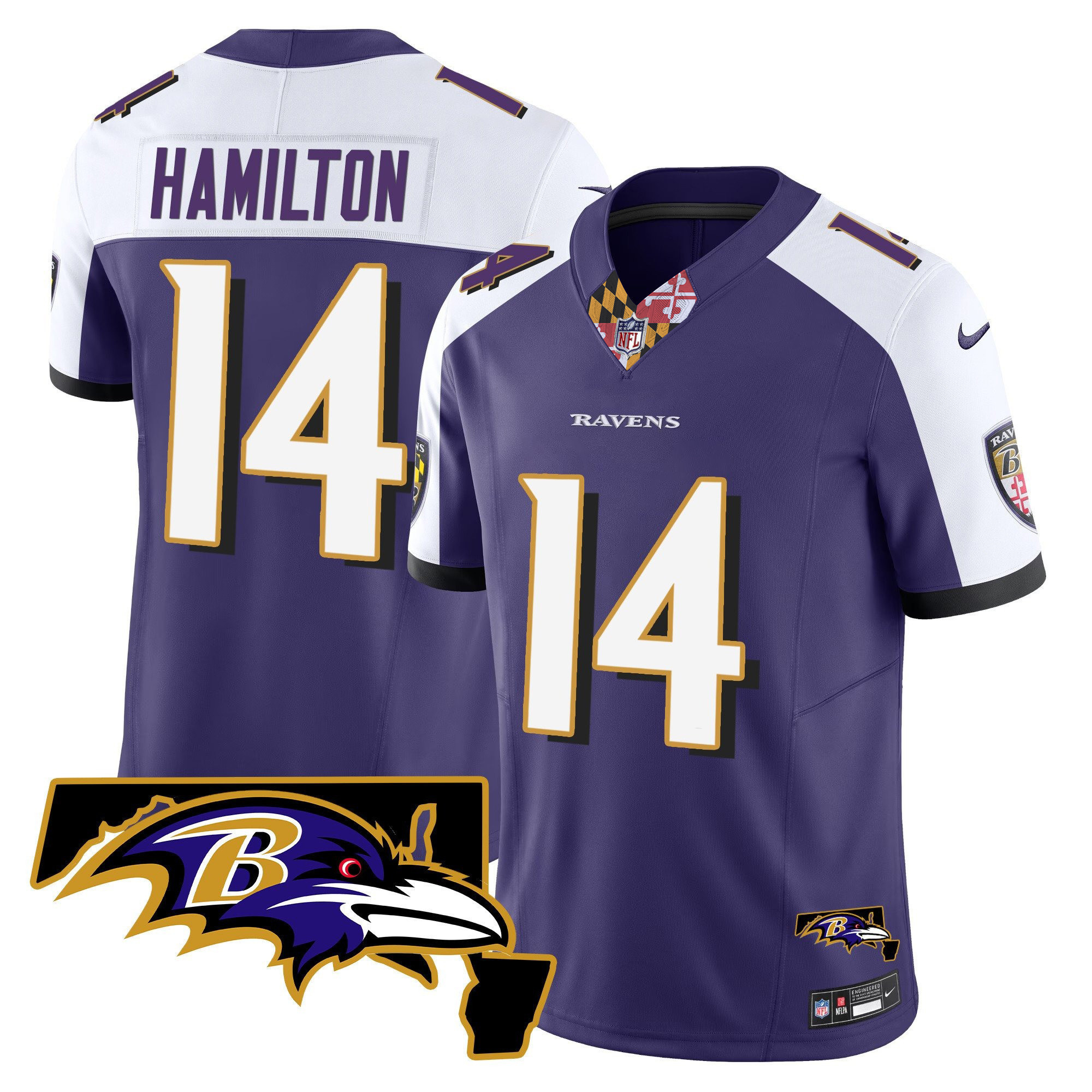 Men's Kyle Hamilton Baltimore Ravens Maryland Patch Vapor Limited Purple Alternate Jersey - All Stitched