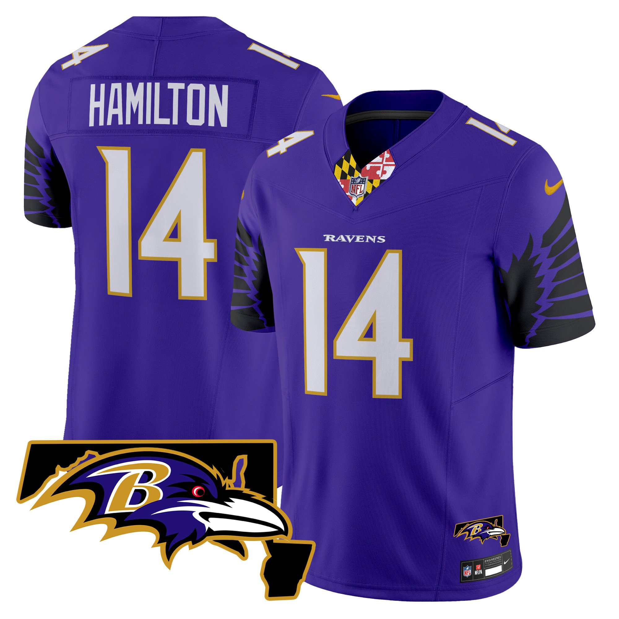Men's Kyle Hamilton Baltimore Ravens Maryland Patch Vapor Limited Purple Jersey V2 - All Stitched