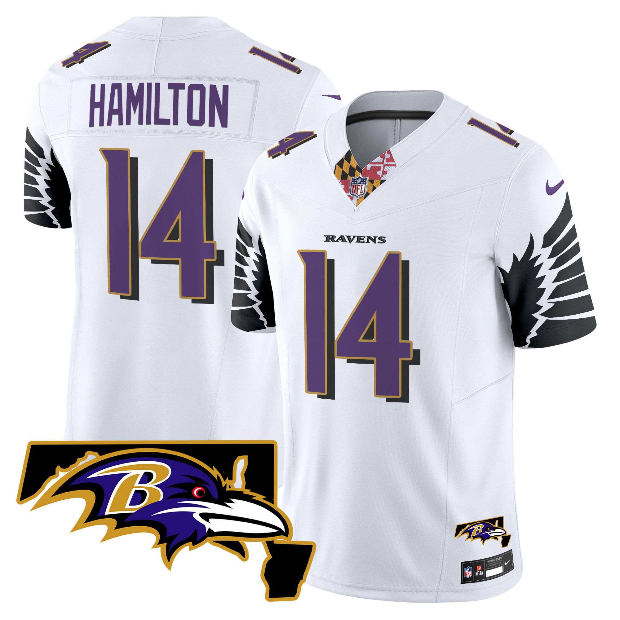 Men's Kyle Hamilton Baltimore Ravens Maryland Patch Vapor Limited White Jersey - All Stitched