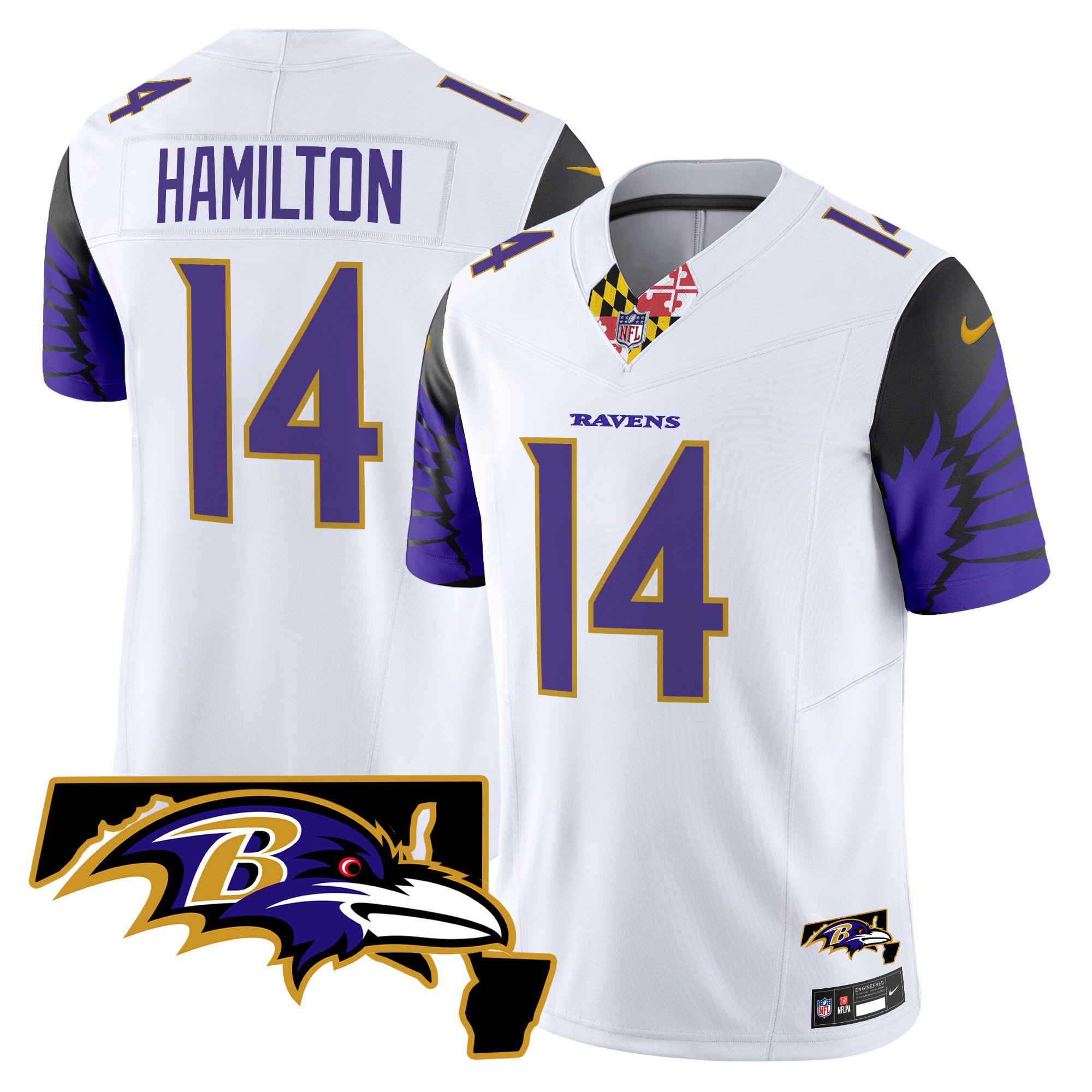 Men's Kyle Hamilton Baltimore Ravens Maryland Patch Vapor Limited White Jersey V2 - All Stitched