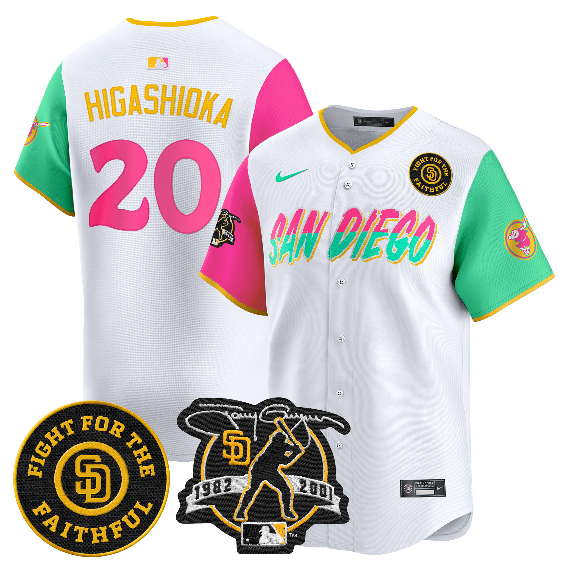 Men's Kyle Higashioka San Diego Padres Tony Gwynn & Faithful Patch Vapor Premier Limited City Connect Jersey ñ All Stitched