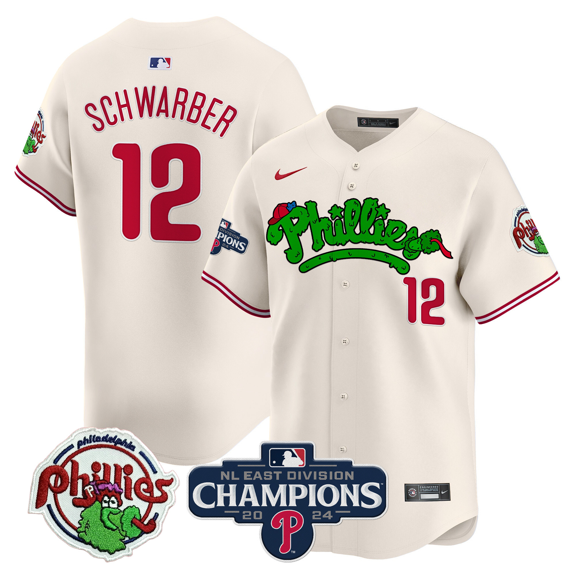 Men's Kyle Schwarber Philadelphia Phillies Phanatic 2024 NL East Division Champions Vapor Premier Limited Cream Jersey - All Stitched