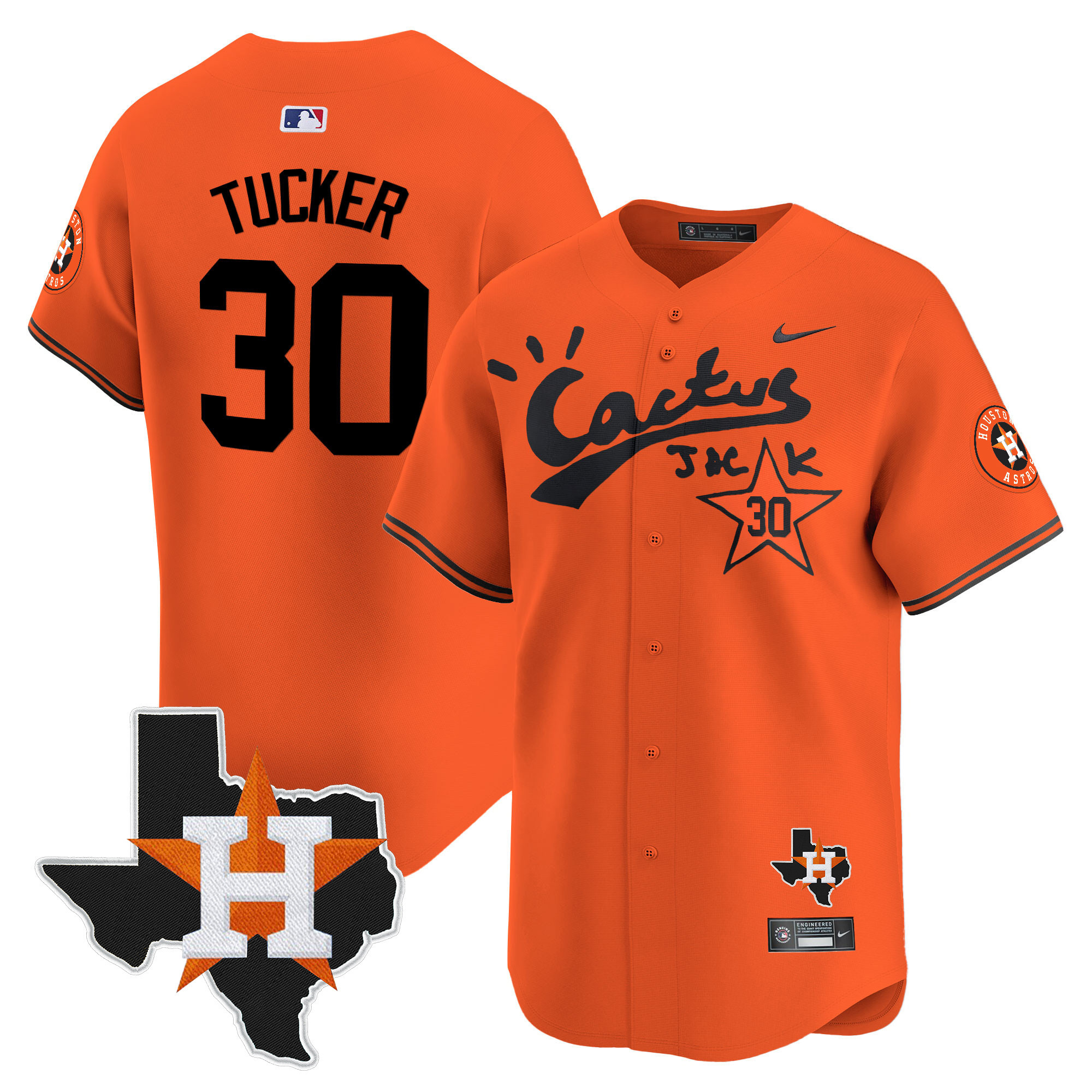 Men's Kyle Tucker Cactus Jack Patch Vapor Premier Limited Orange Houston Astros Jersey - All Stitched