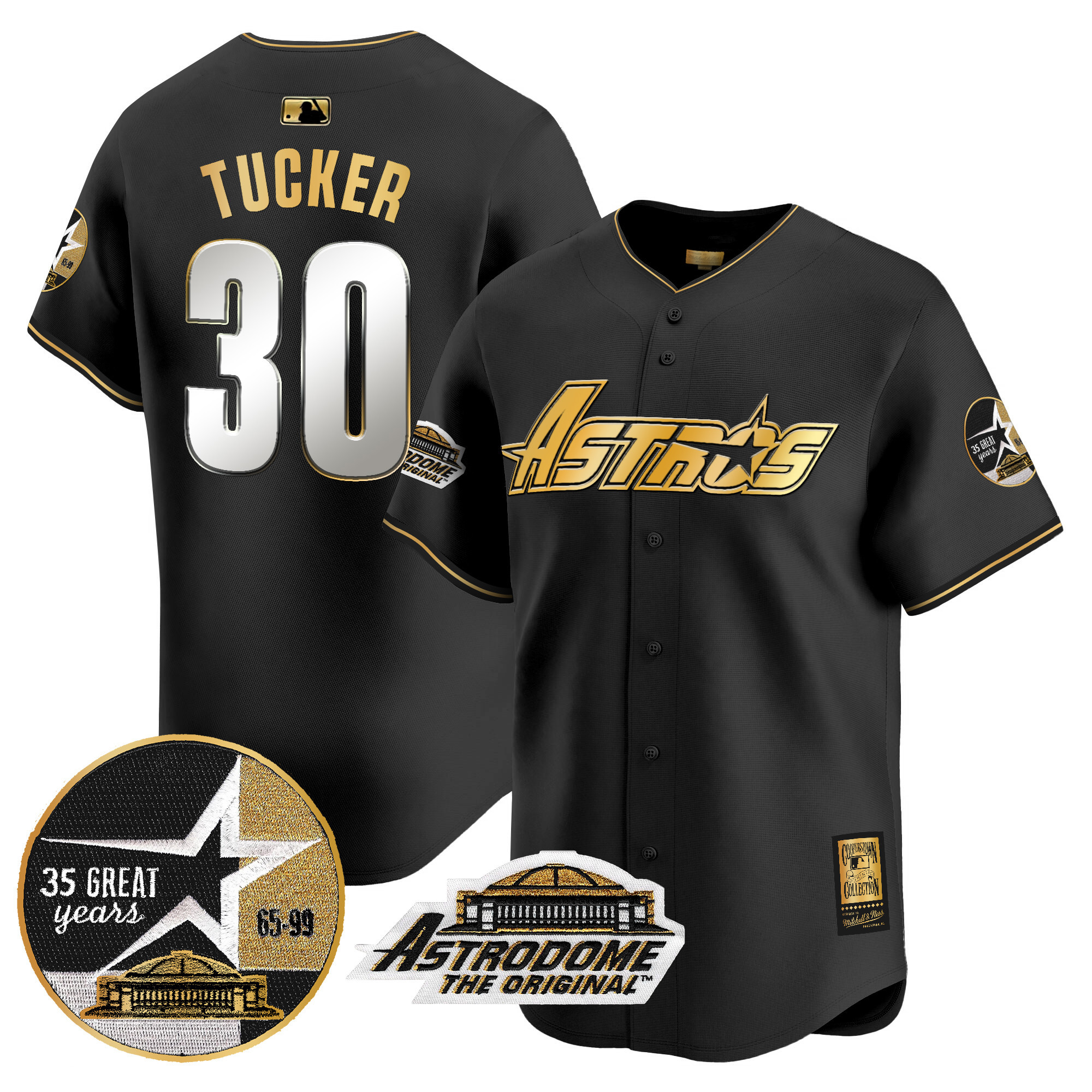 Men's Kyle Tucker Houston Astros 1999 Throwback 35th & Astrodome Patch Vapor Premier Limited Black Gold Jersey V3 - All Stitched