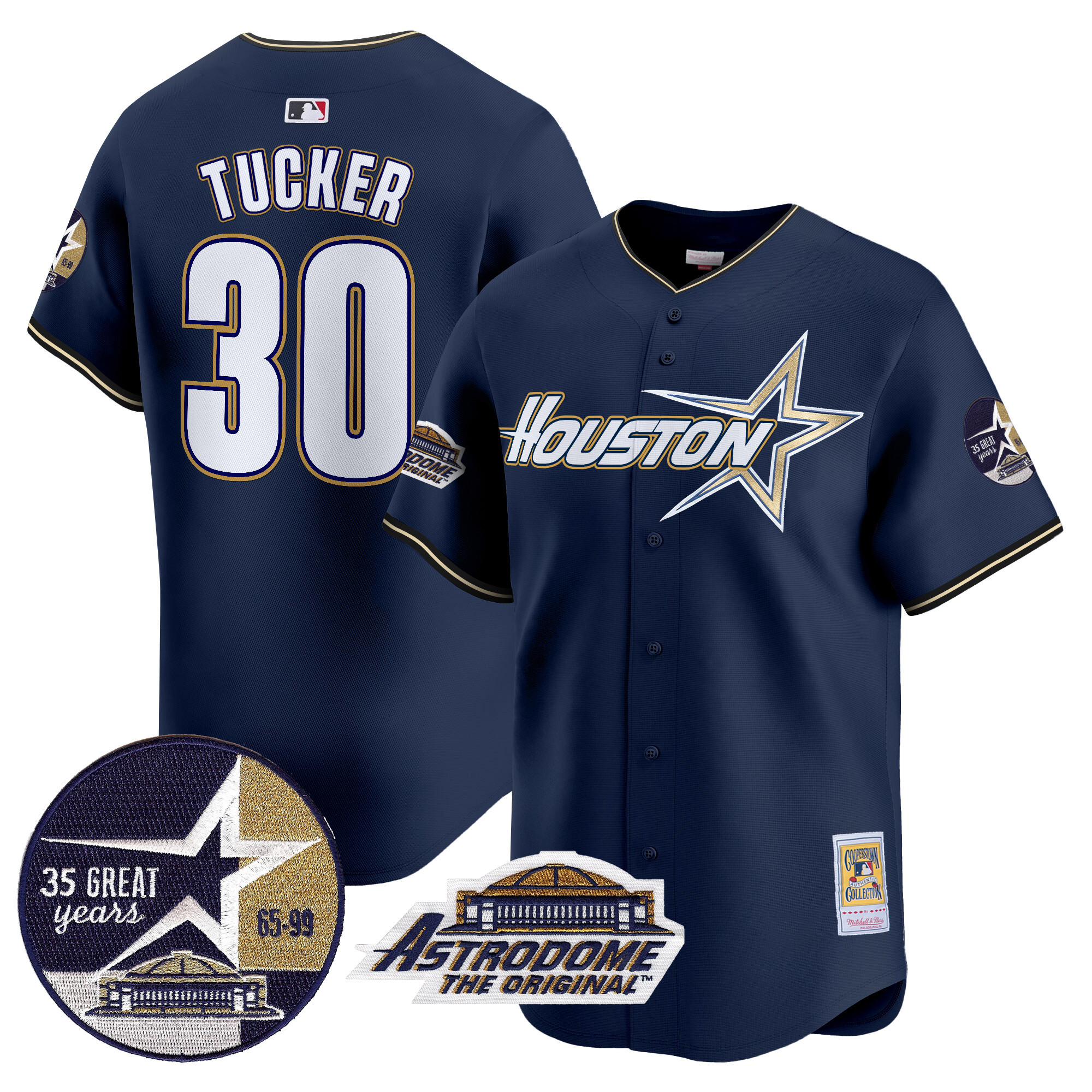 Men's Kyle Tucker Houston Astros 1999 Throwback 35th & Astrodome Patch Vapor Premier Limited Navy Jersey V2 - All Stitched