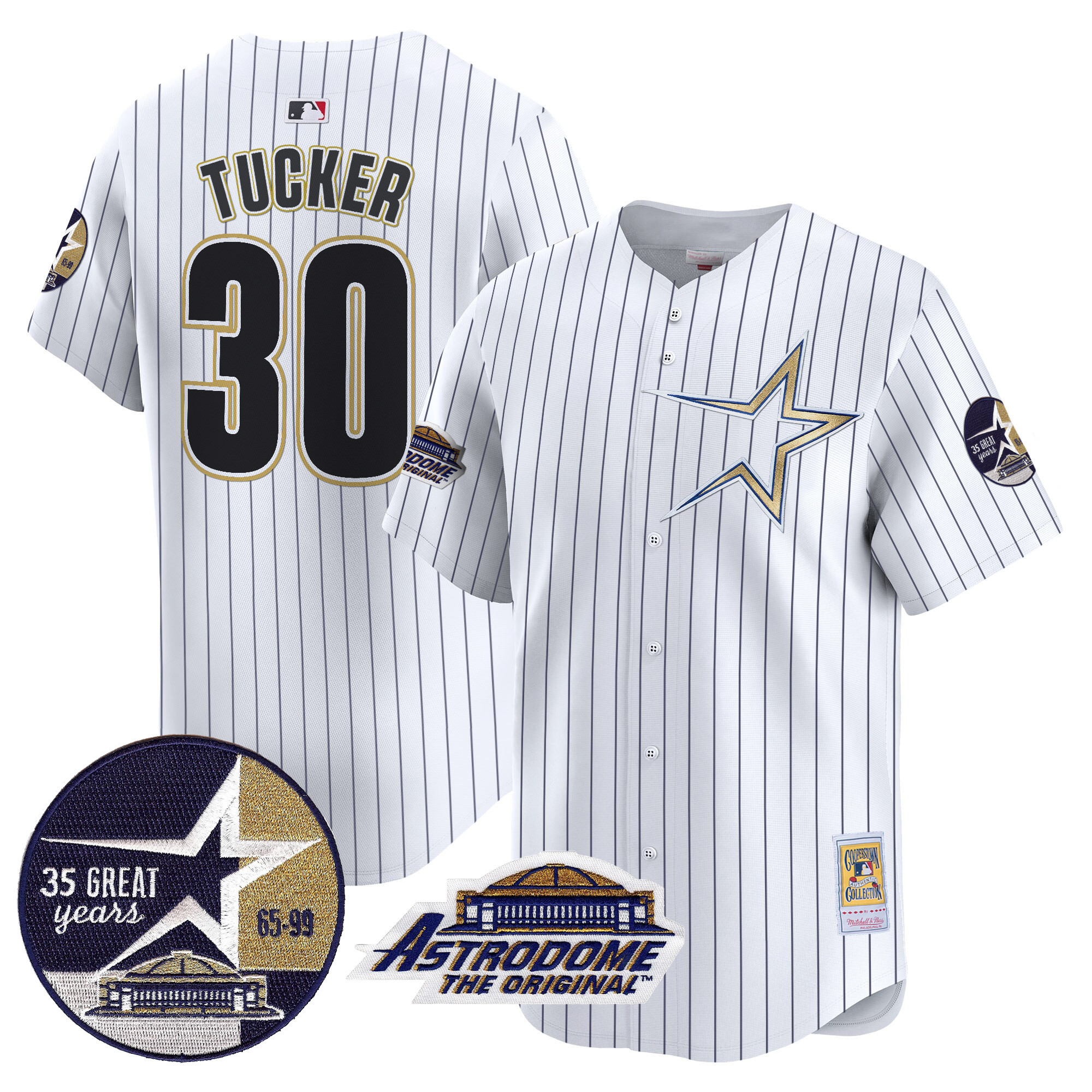 Men's Kyle Tucker Houston Astros 1999 Throwback 35th & Astrodome Patch Vapor Premier Limited Pinstripe Jersey - All Stitched