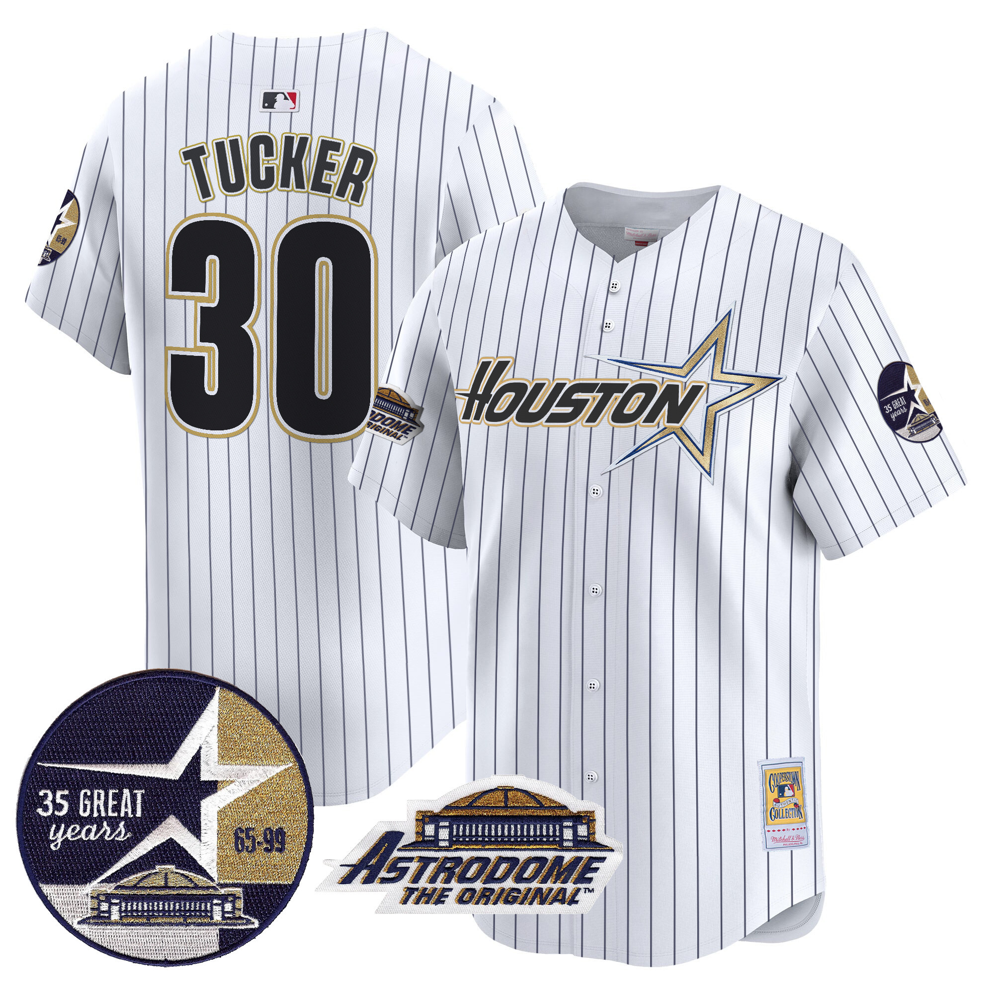 Men's Kyle Tucker Houston Astros 1999 Throwback 35th & Astrodome Patch Vapor Premier Limited Pinstripe Jersey V2 - All Stitched