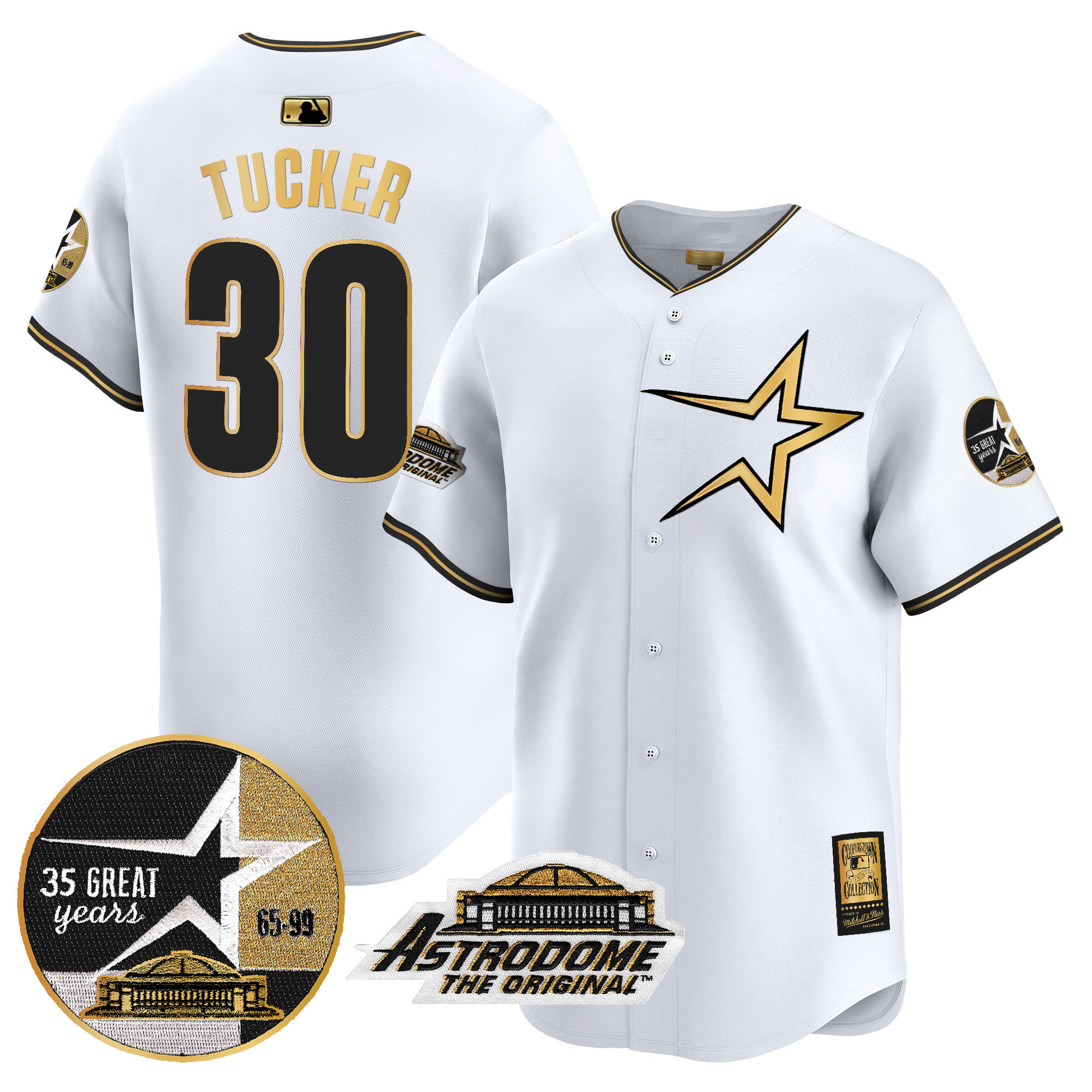 Men's Kyle Tucker Houston Astros 1999 Throwback 35th & Astrodome Patch Vapor Premier Limited White Gold Jersey - All Stitched