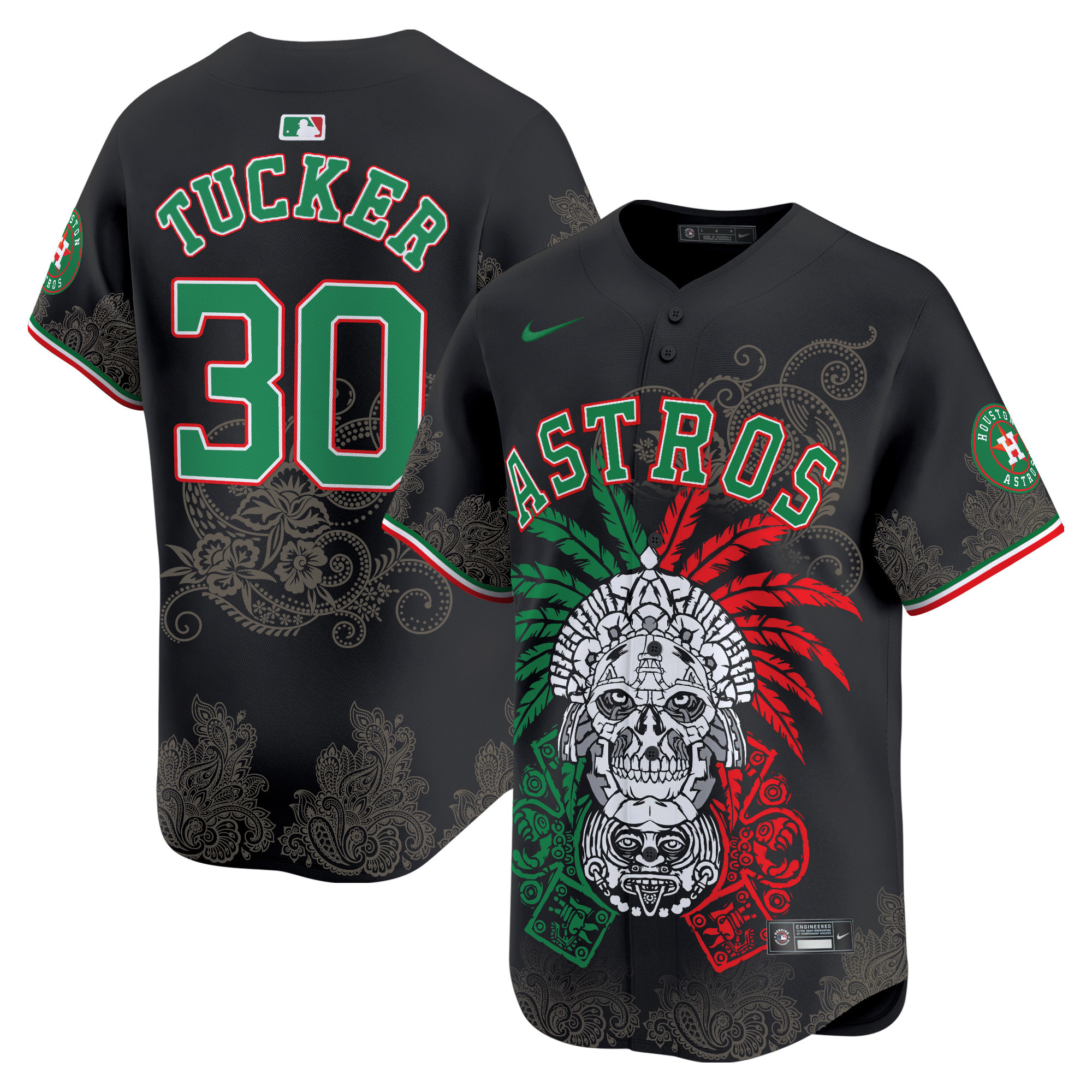 Men's Kyle Tucker Houston Astros Aztec Warrior Skull Vapor Premier Limited Black Jersey V2 - Printed